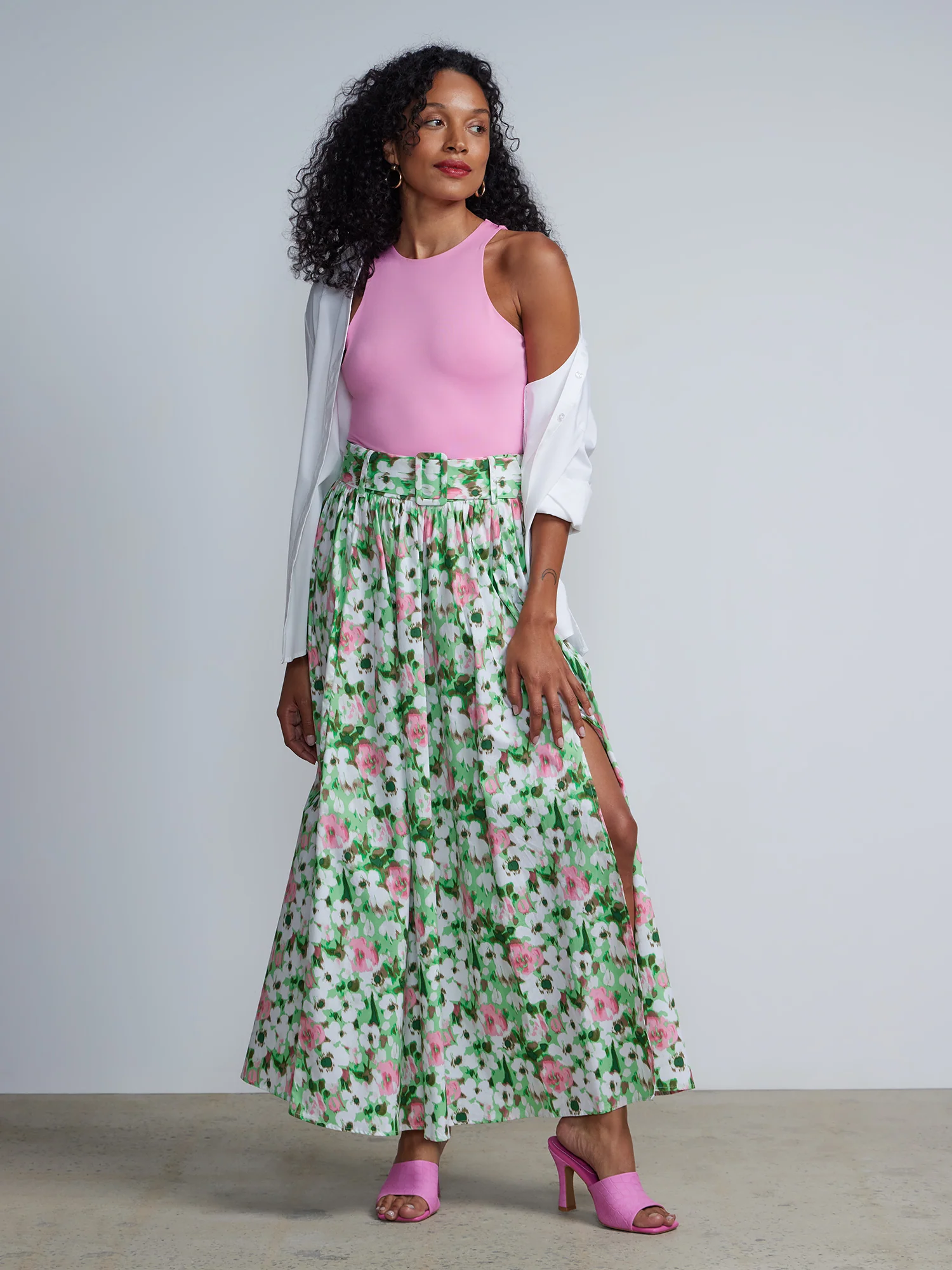 Belted Floral Print Maxi Skirt - Image 4