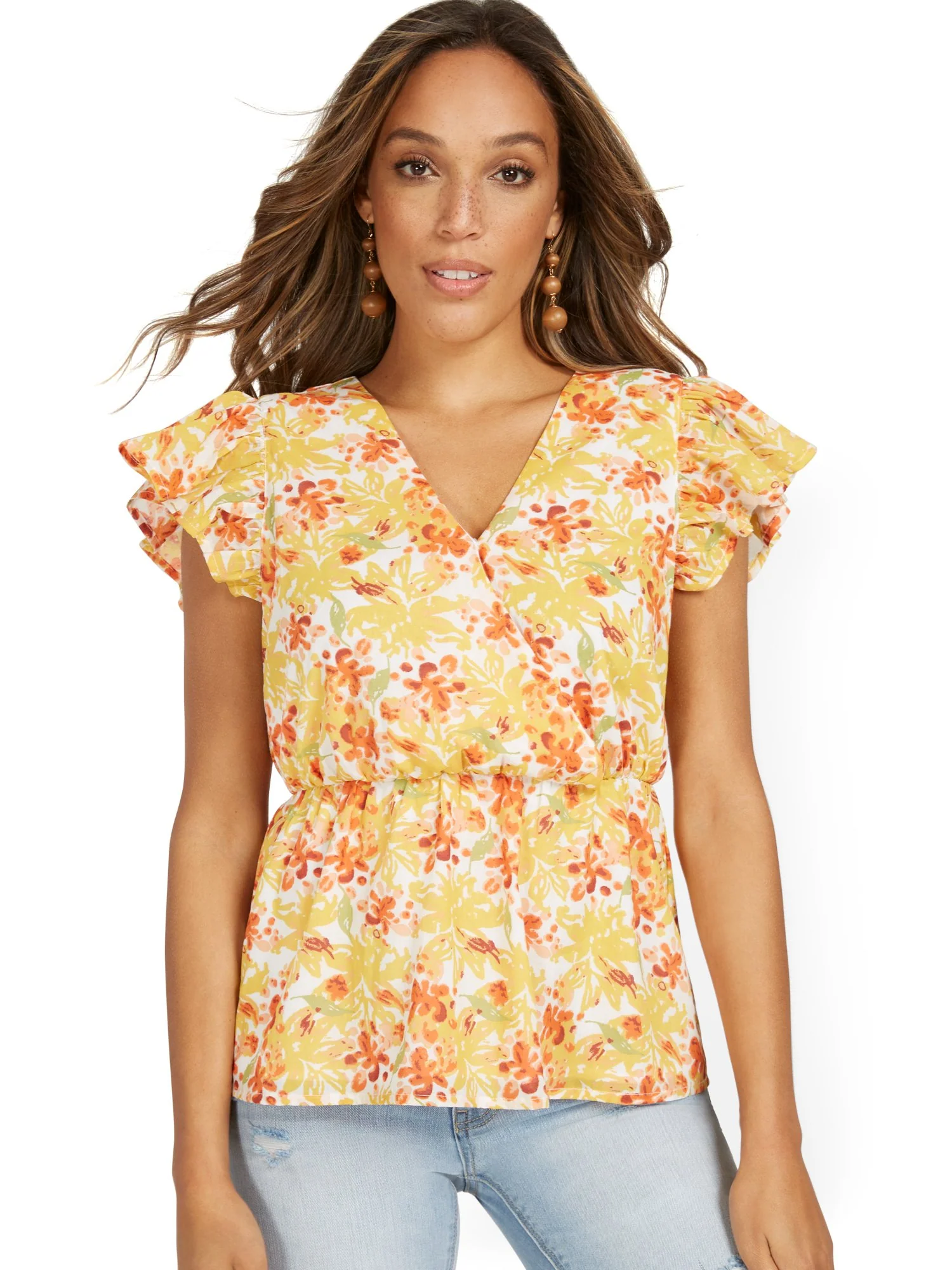 Floral-Print Wrap Peplum Top - Image 2