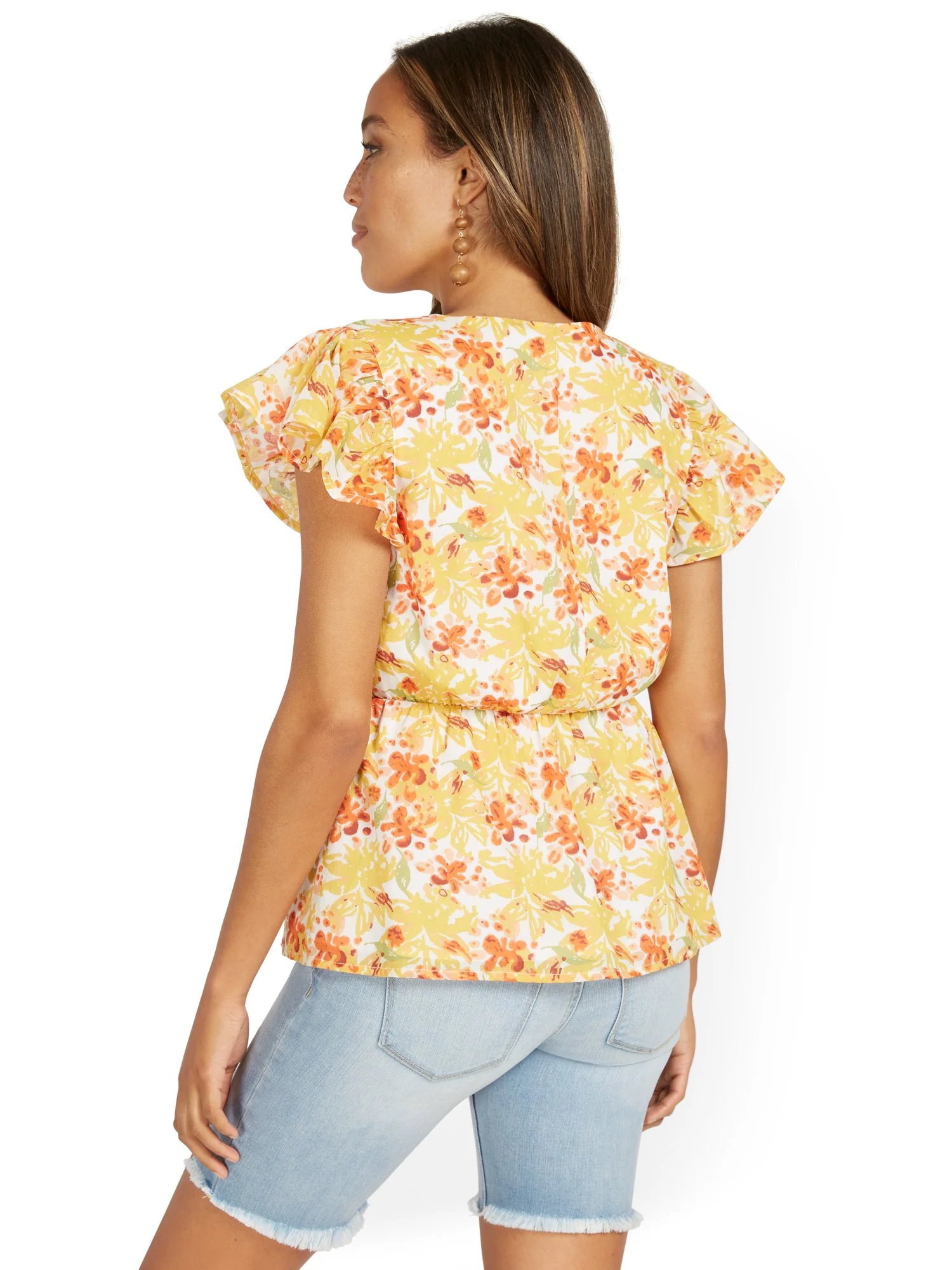 Floral-Print Wrap Peplum Top - Image 3