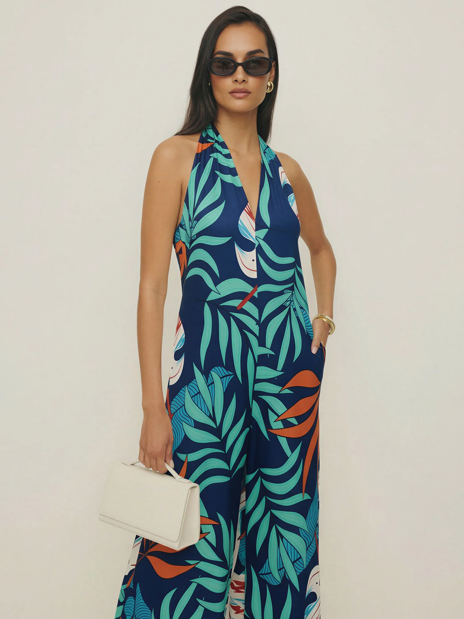 Floral Printed Halter Knit Jumpsuit - Image 3