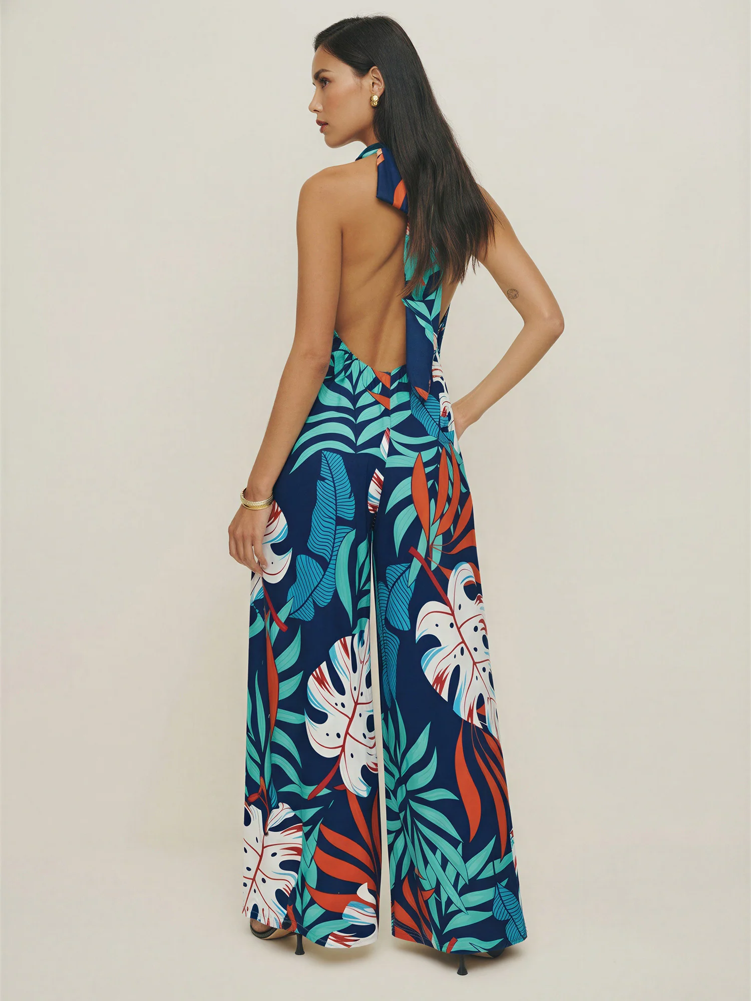 Floral Printed Halter Knit Jumpsuit - Image 4