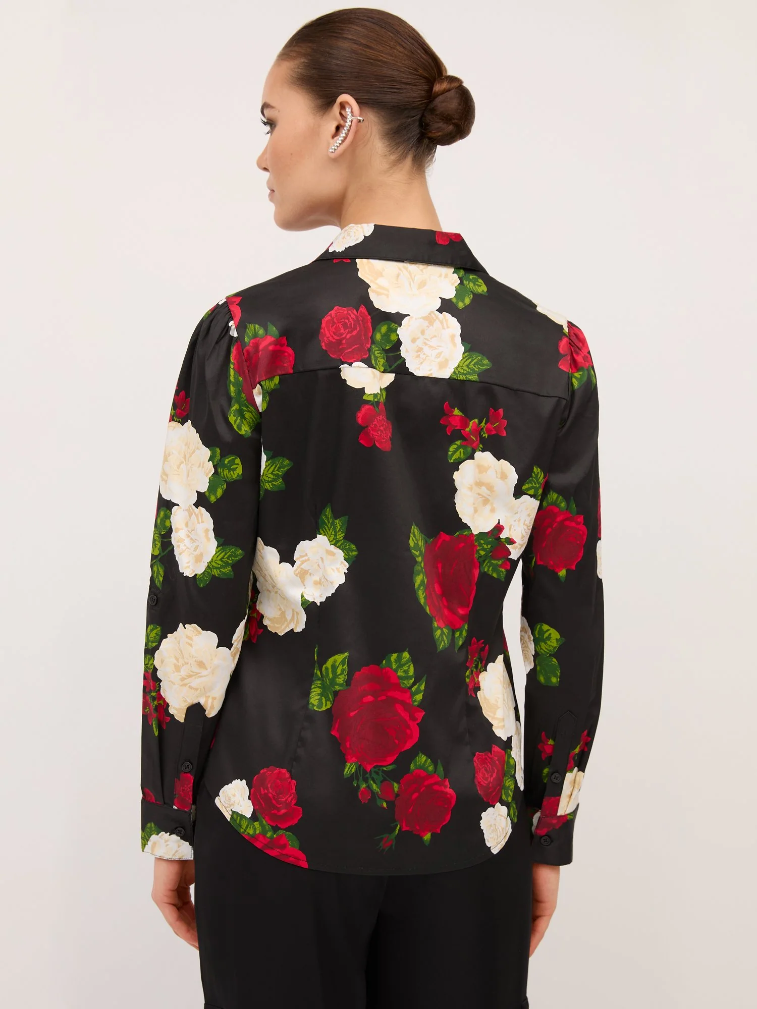Floral Puff-Sleeve Button-Front Secret Snap - NY&C Madison Shirt® - Image 3