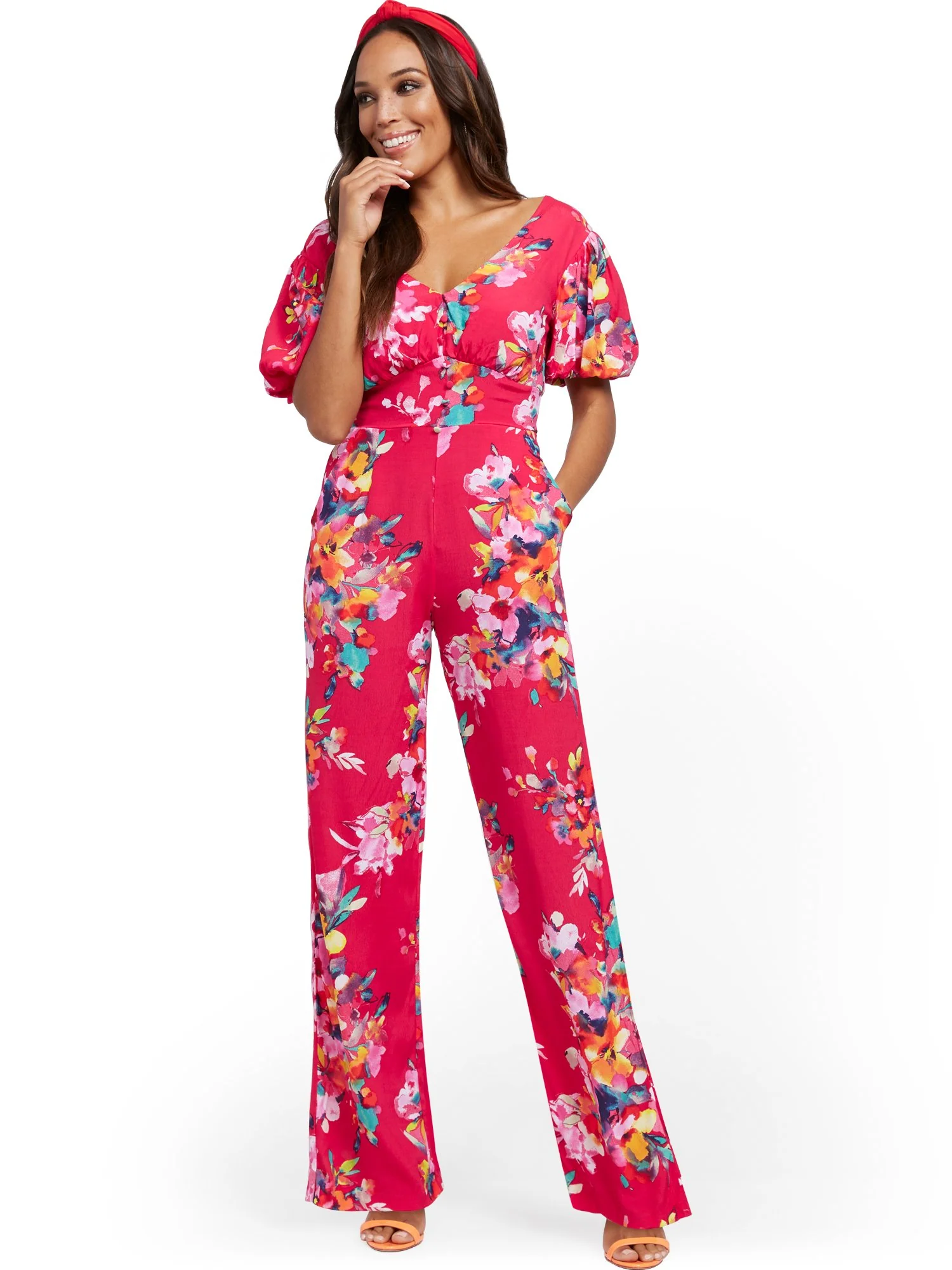 Floral Puff-Sleeve Jumpsuit - Image 2