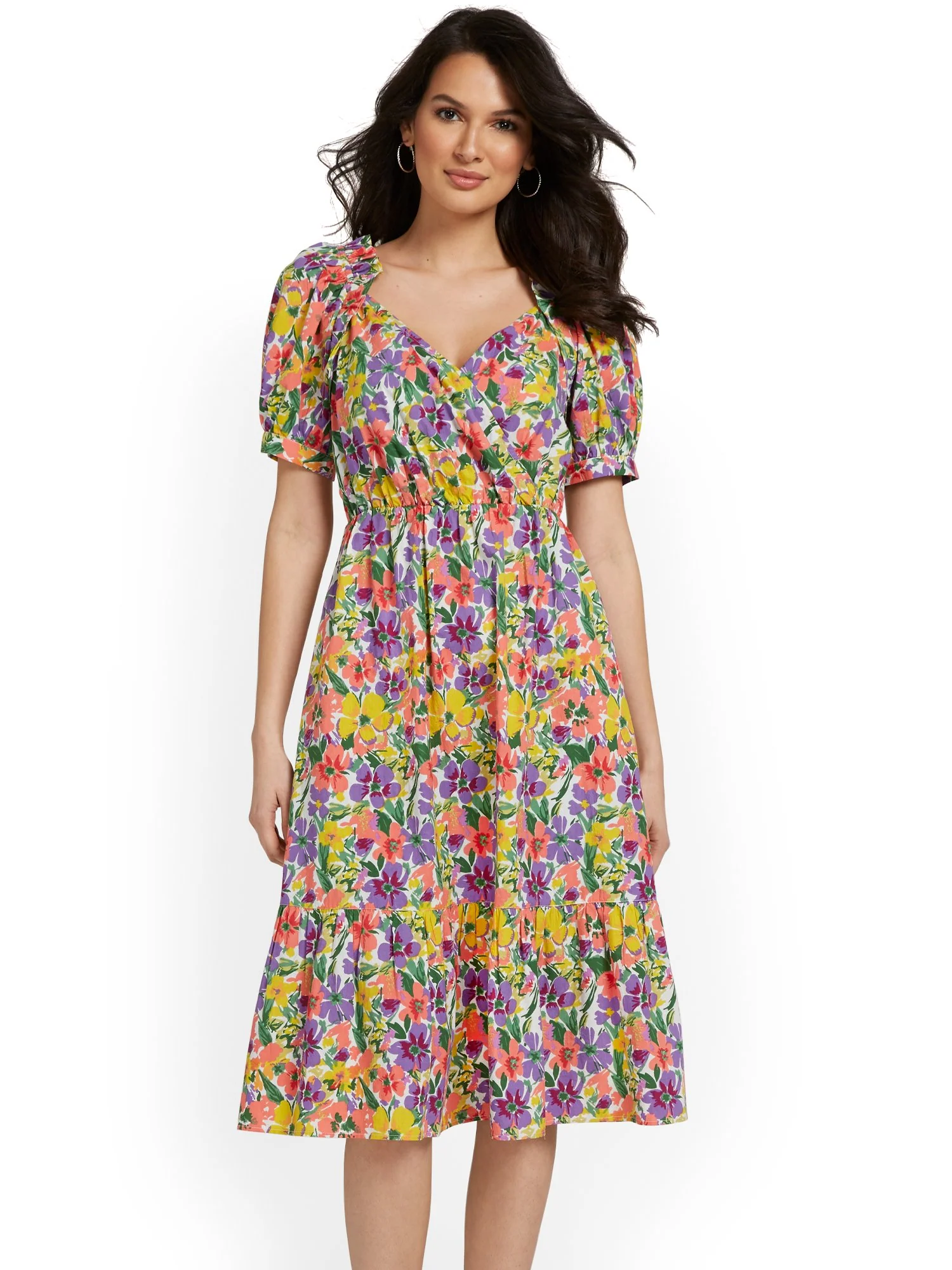 Floral Puff-Sleeve Midi Dress - Image 2