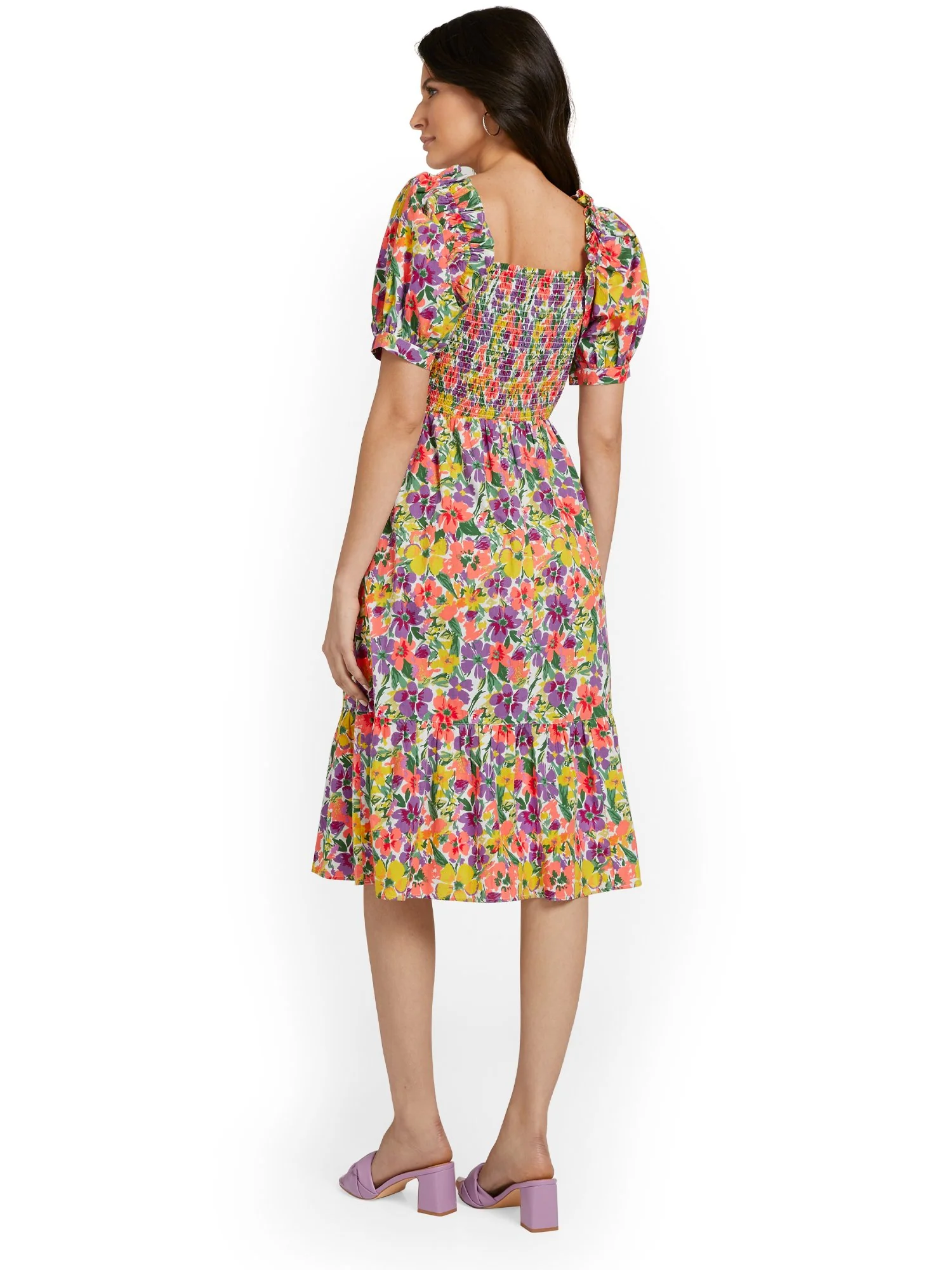 Floral Puff-Sleeve Midi Dress - Image 3