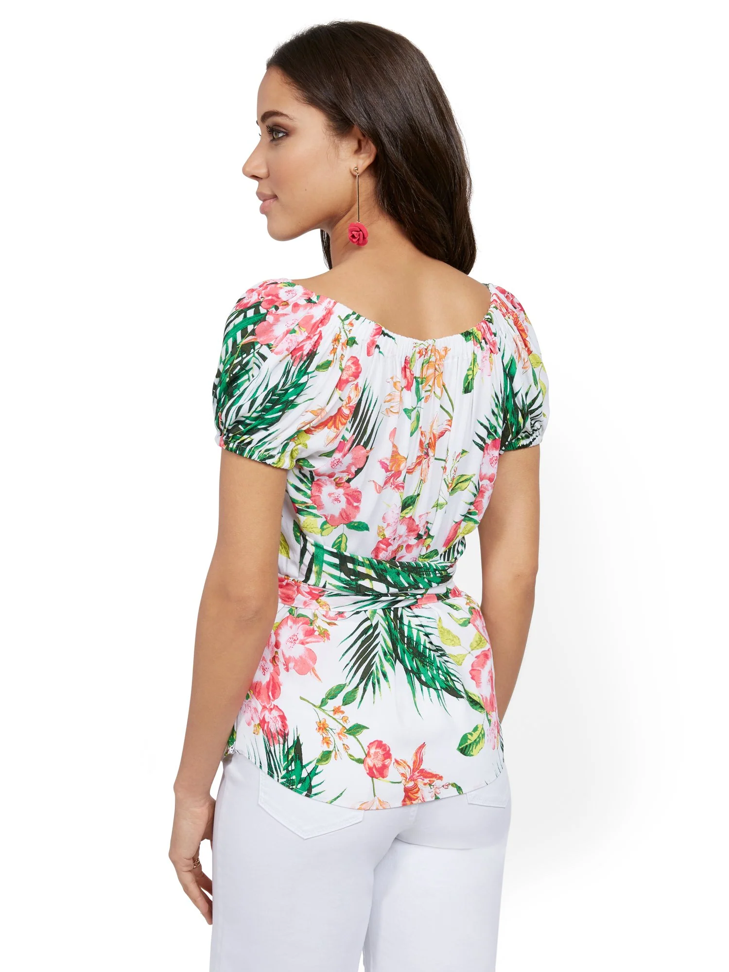 Floral Puff-Sleeve Wrap Blouse - Image 6