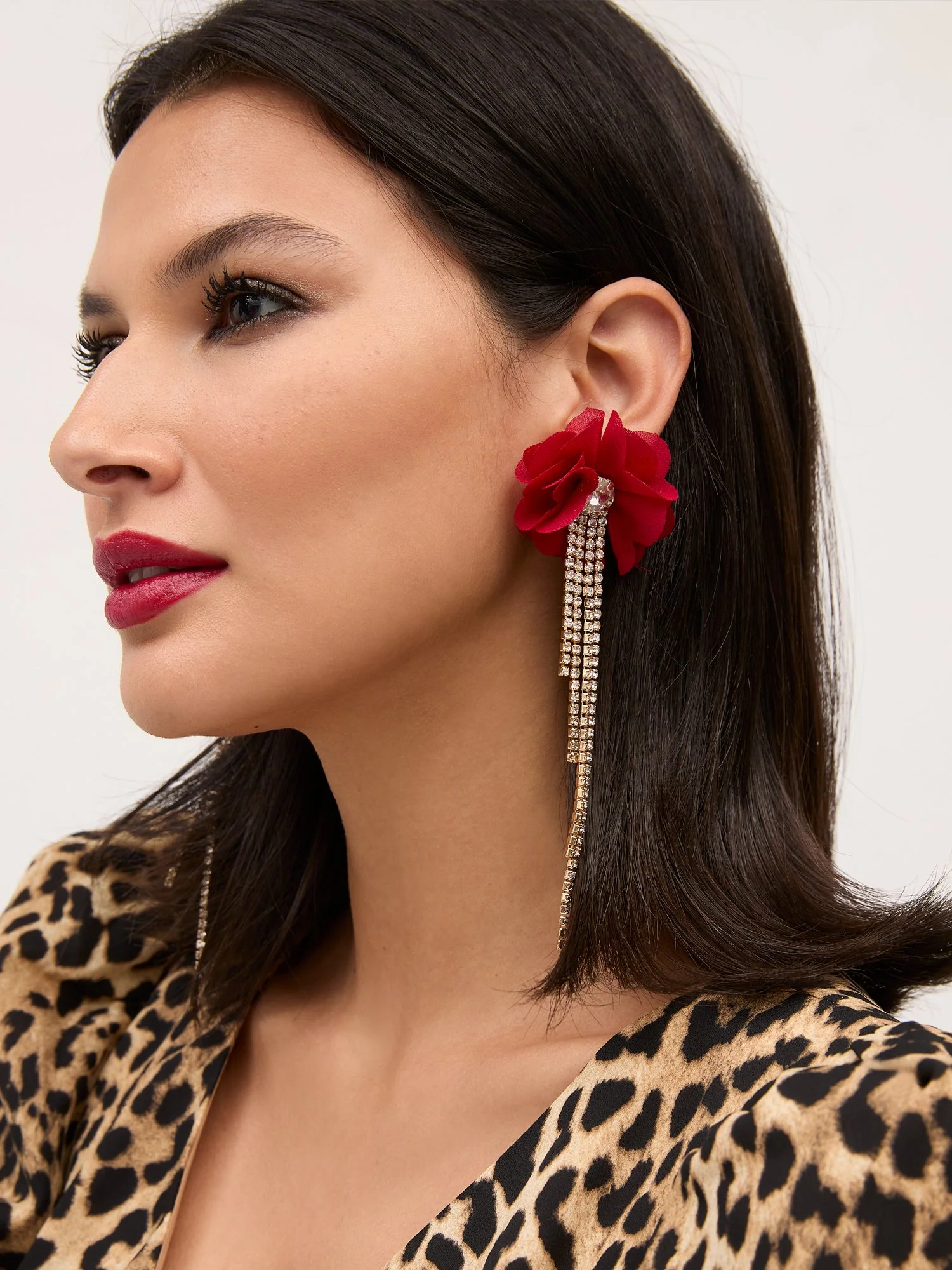 Floral Rhinestone Drop Earrings - Image 5