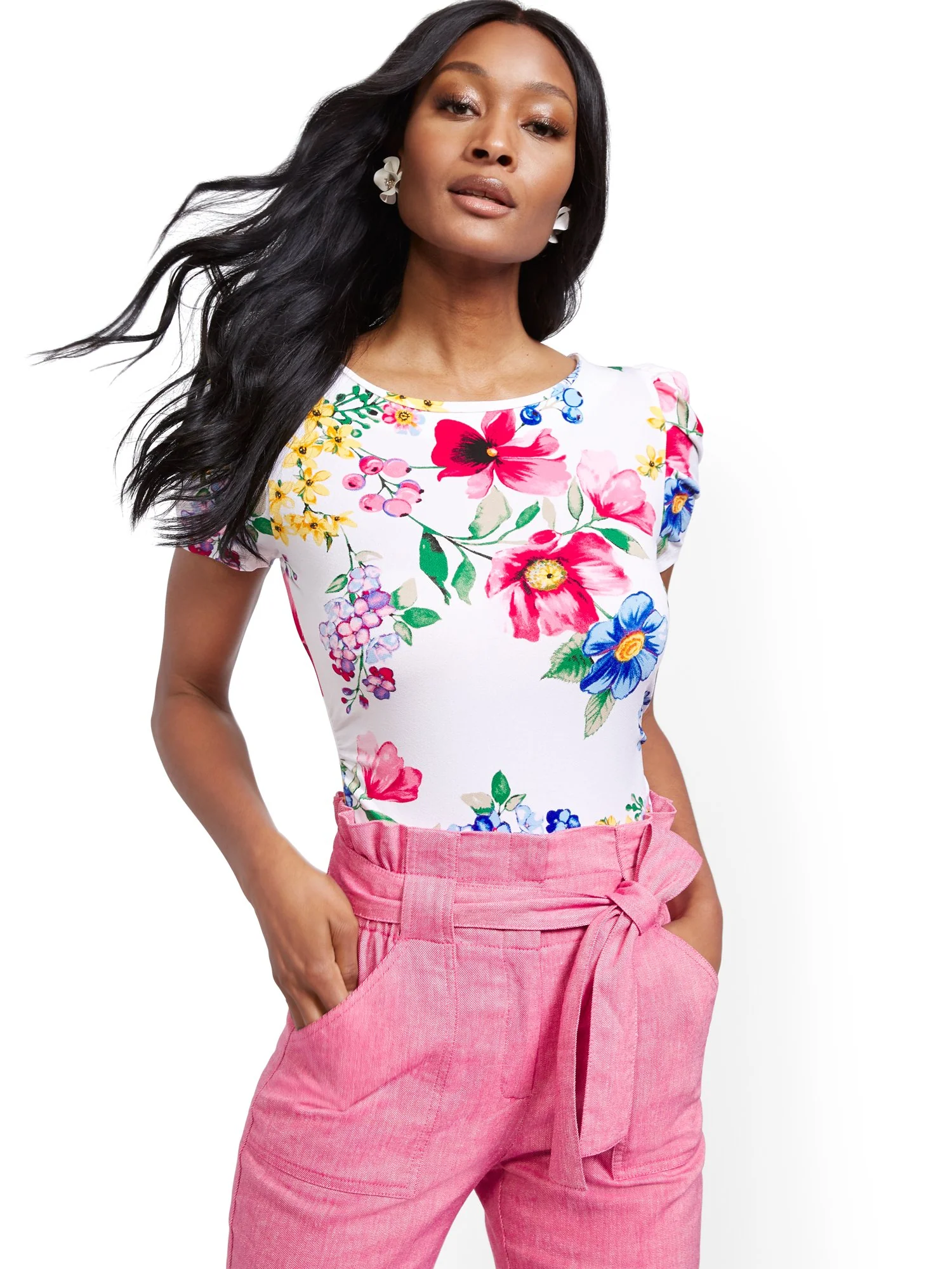 Floral Ruched Puff-Sleeve Top - 7th Avenue - Image 2