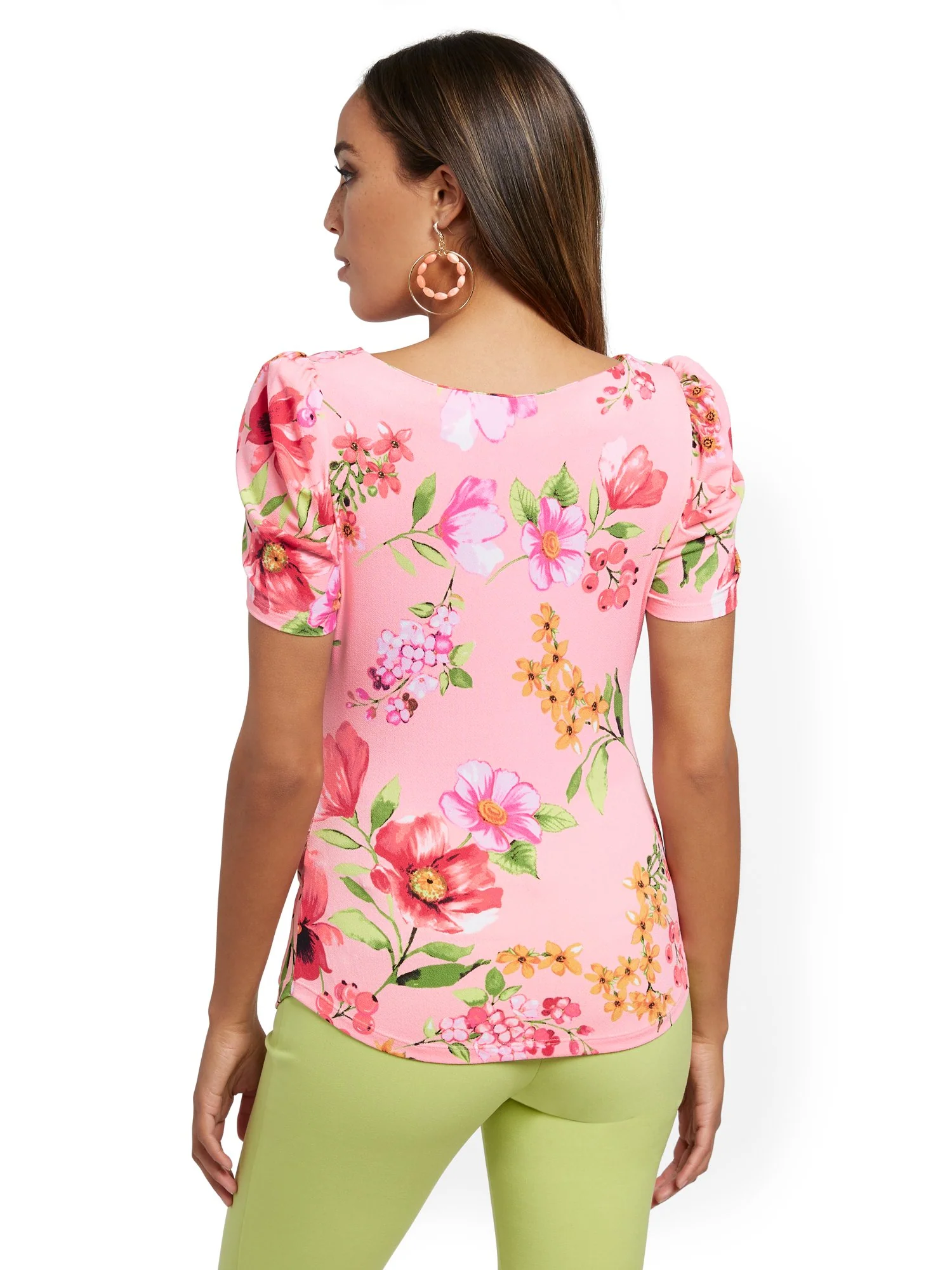 Floral Ruched Puff-Sleeve Top - 7th Avenue - Image 6