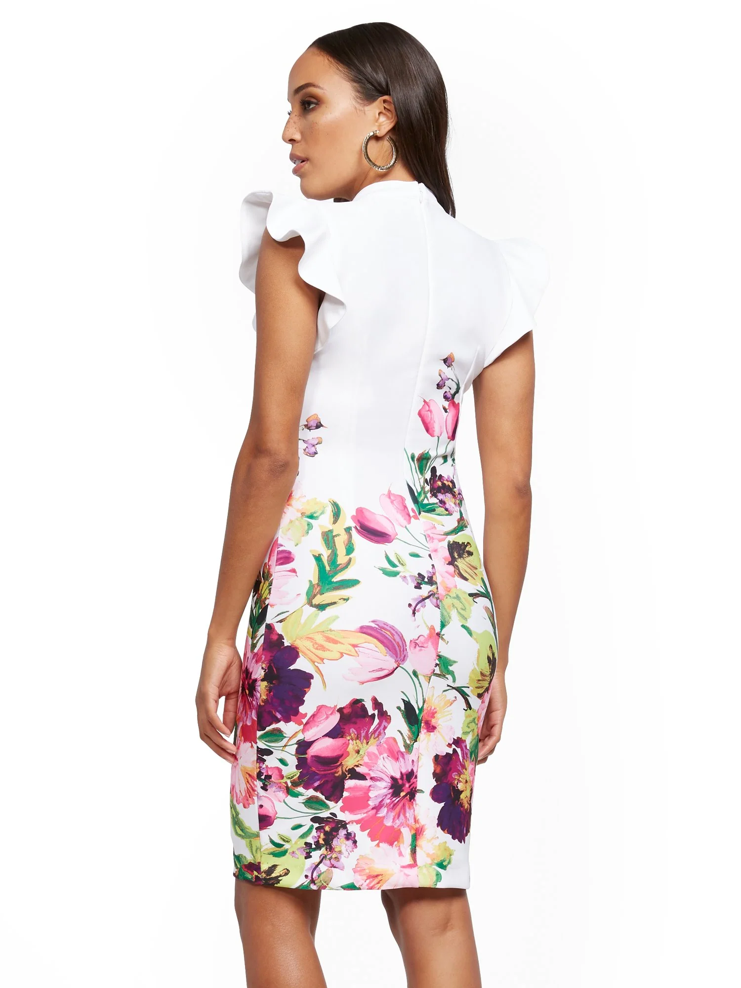Floral Ruffle-Sleeve Sheath Dress - Image 3