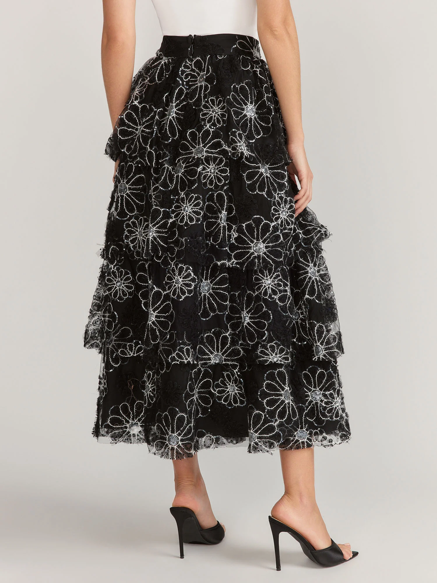 Just Me Floral Sequin Mesh Skirt - Brands We Love - Image 3