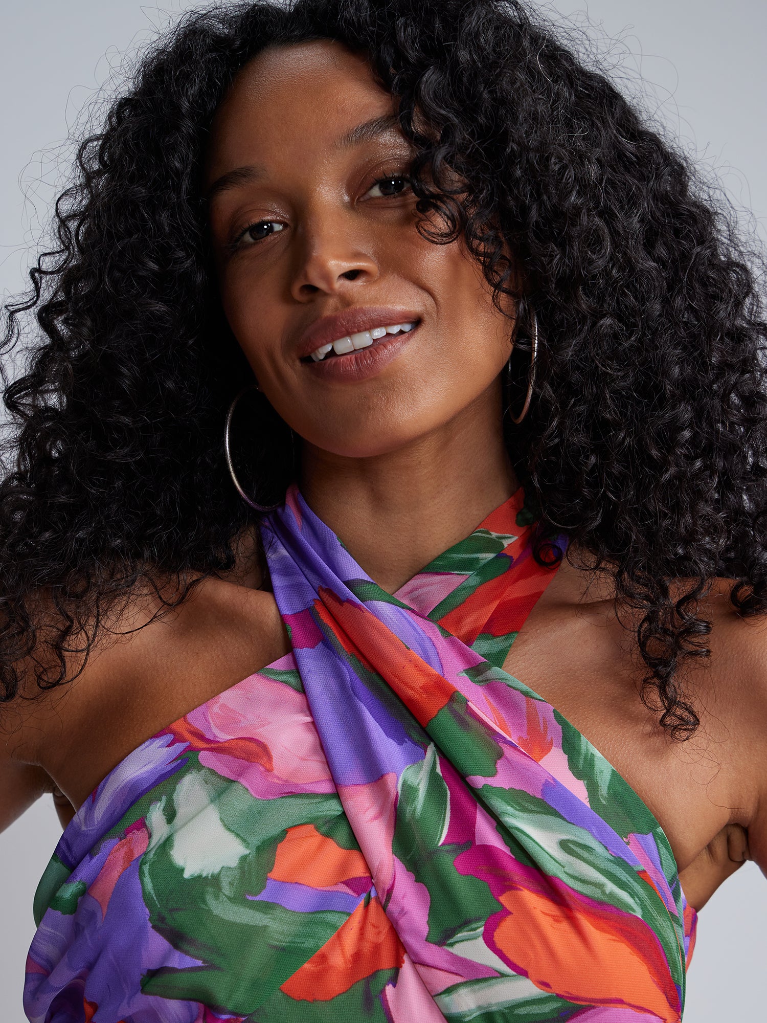 Floral Sleeveless CrissCross Wrap Neck Halter Maxi Dress - Image 4