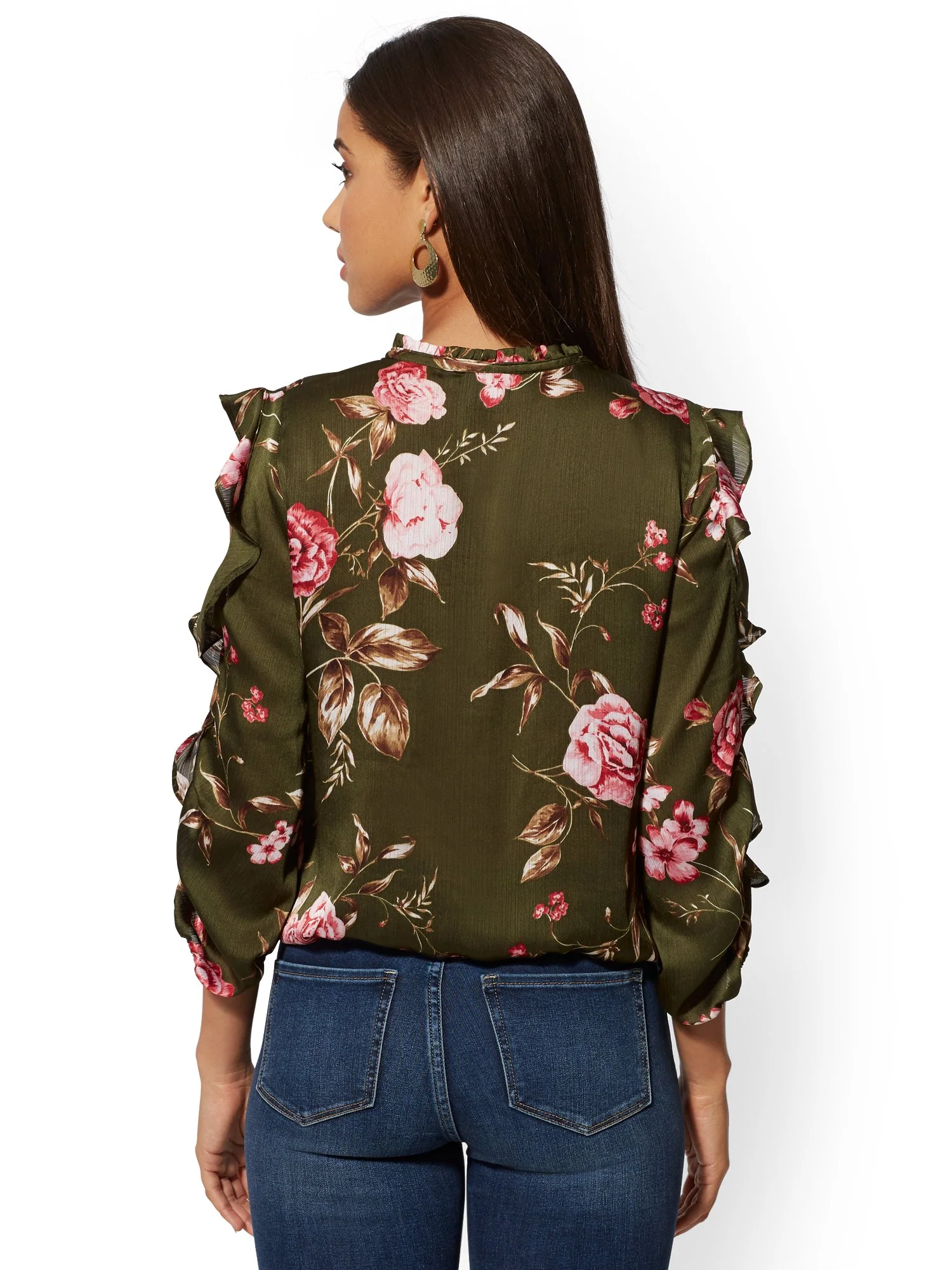 Floral Tie-Front Cold-Shoulder Blouse - Image 3