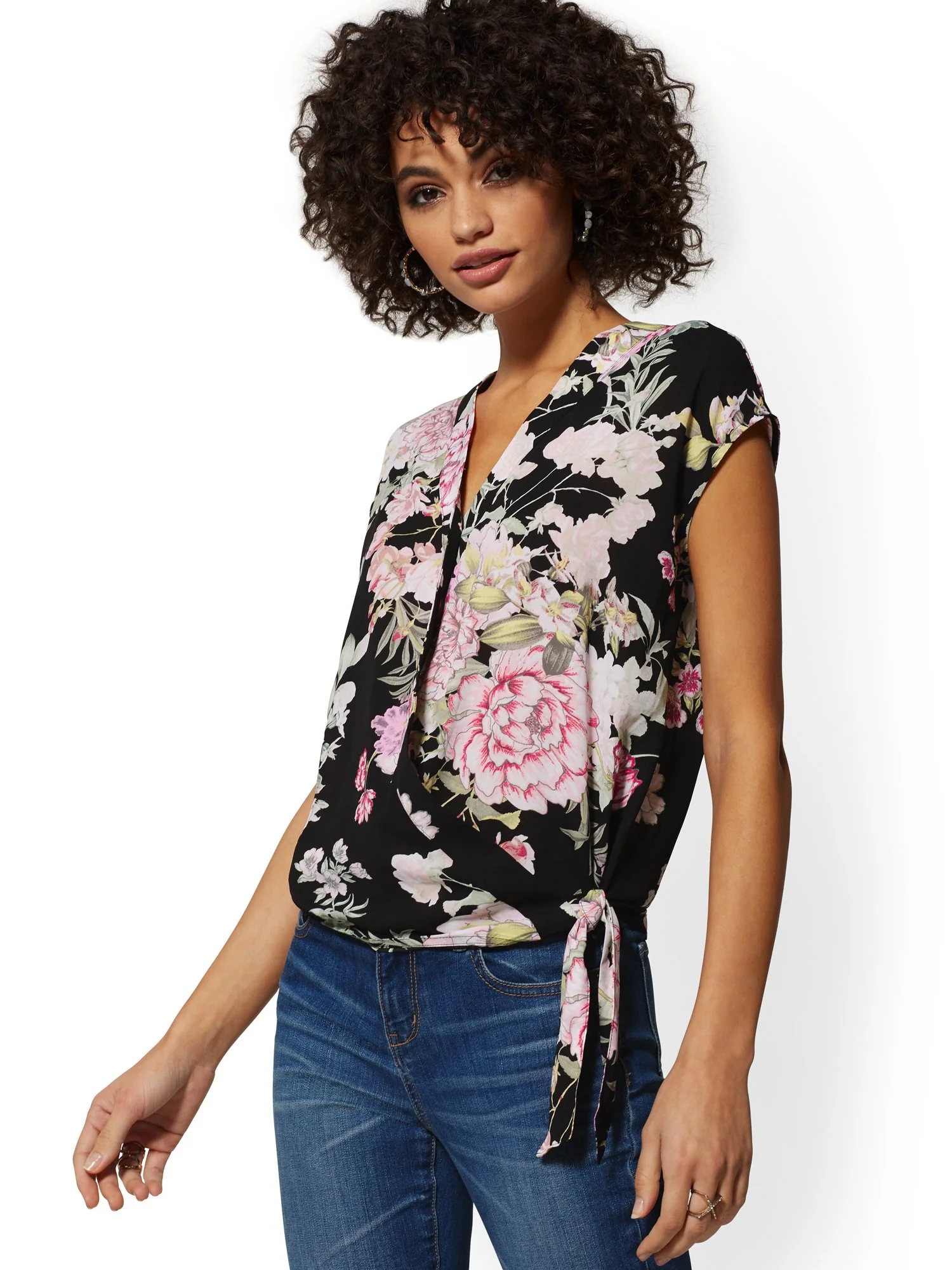 Floral Tie-Front Wrap Blouse - Image 2