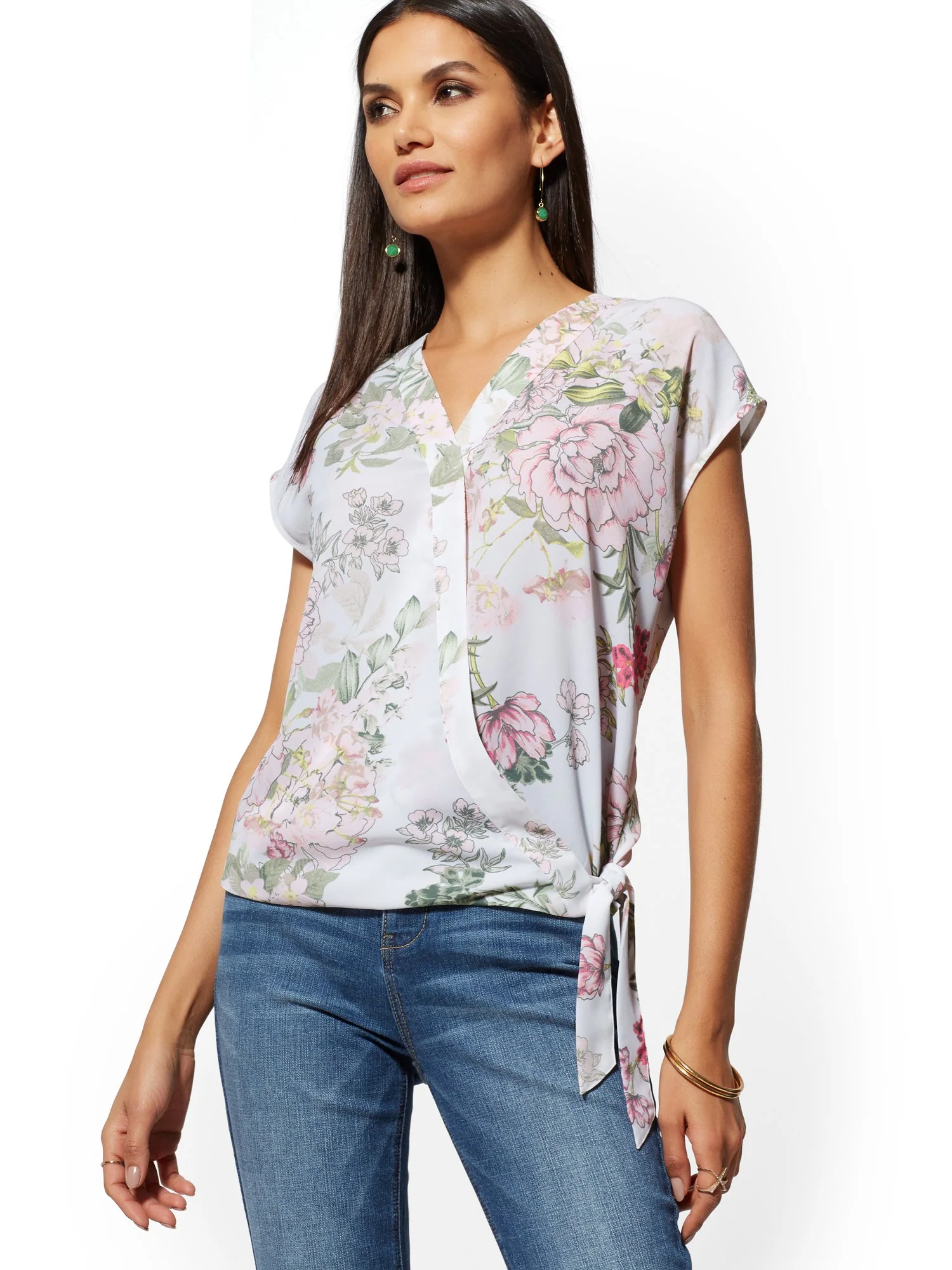 Floral Tie-Front Wrap Blouse - Image 5