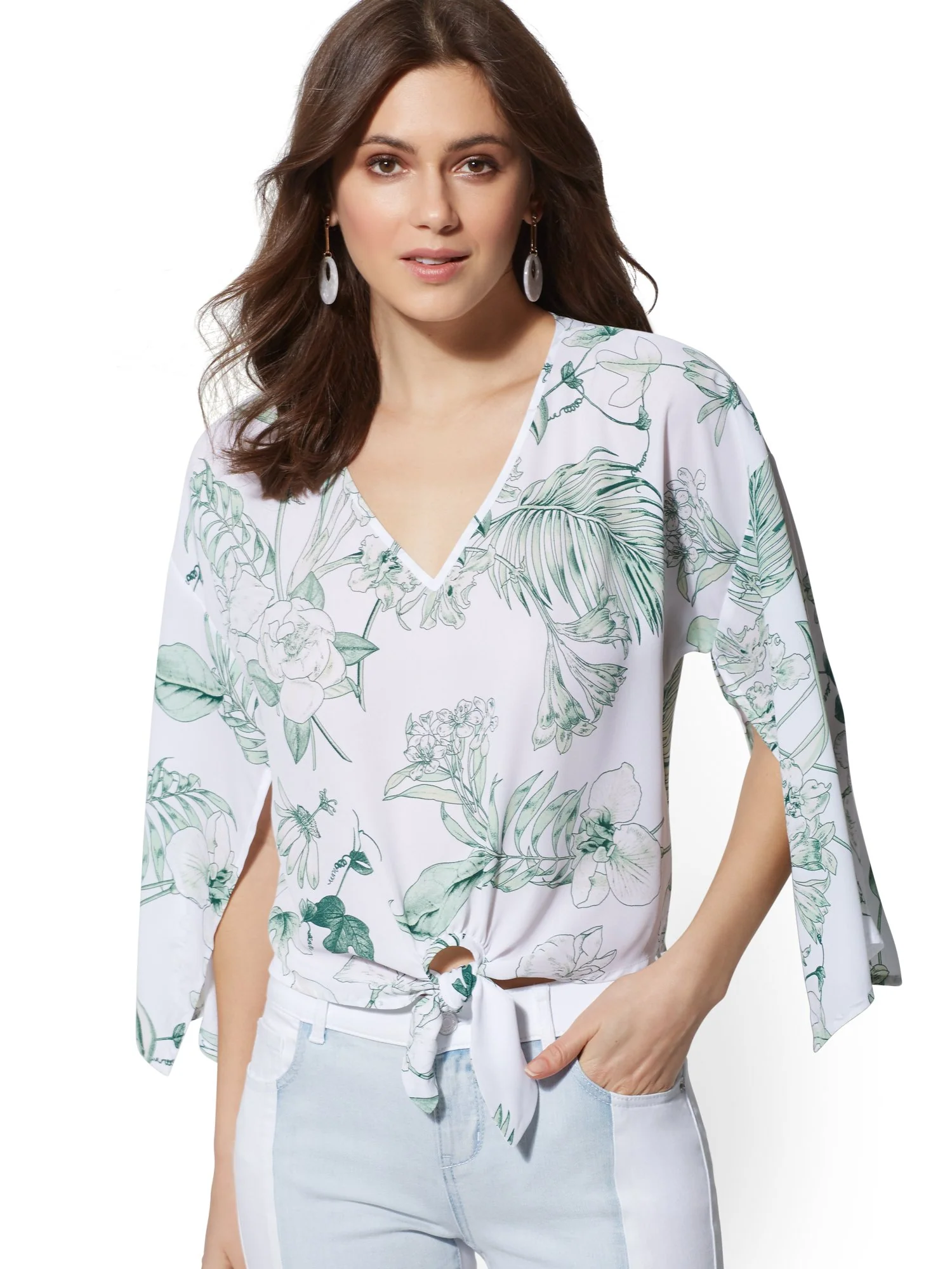 Floral V-Neck Tie-Front Blouse - Image 2