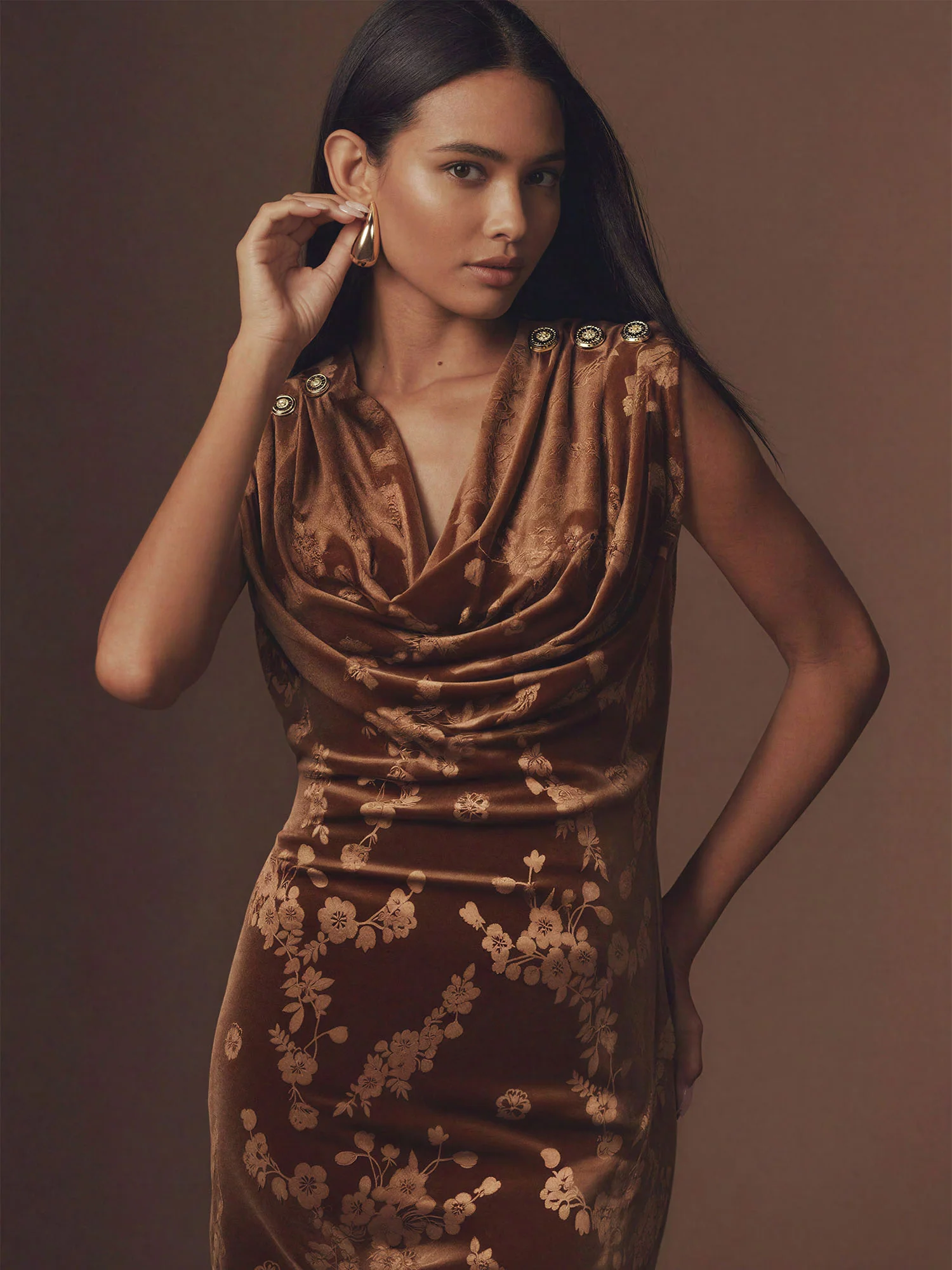 Floral Velvet Maxi With Cowl Neck - Image 2