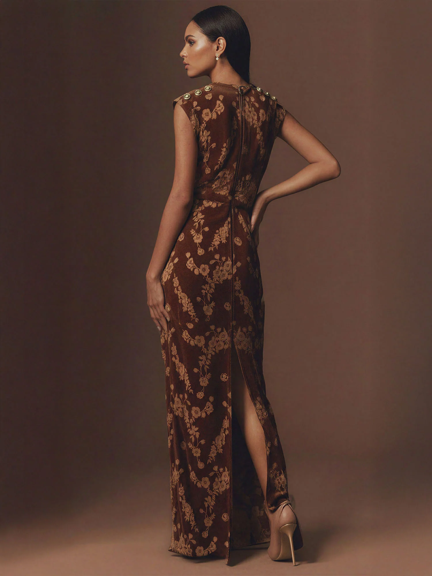Floral Velvet Maxi With Cowl Neck - Image 3
