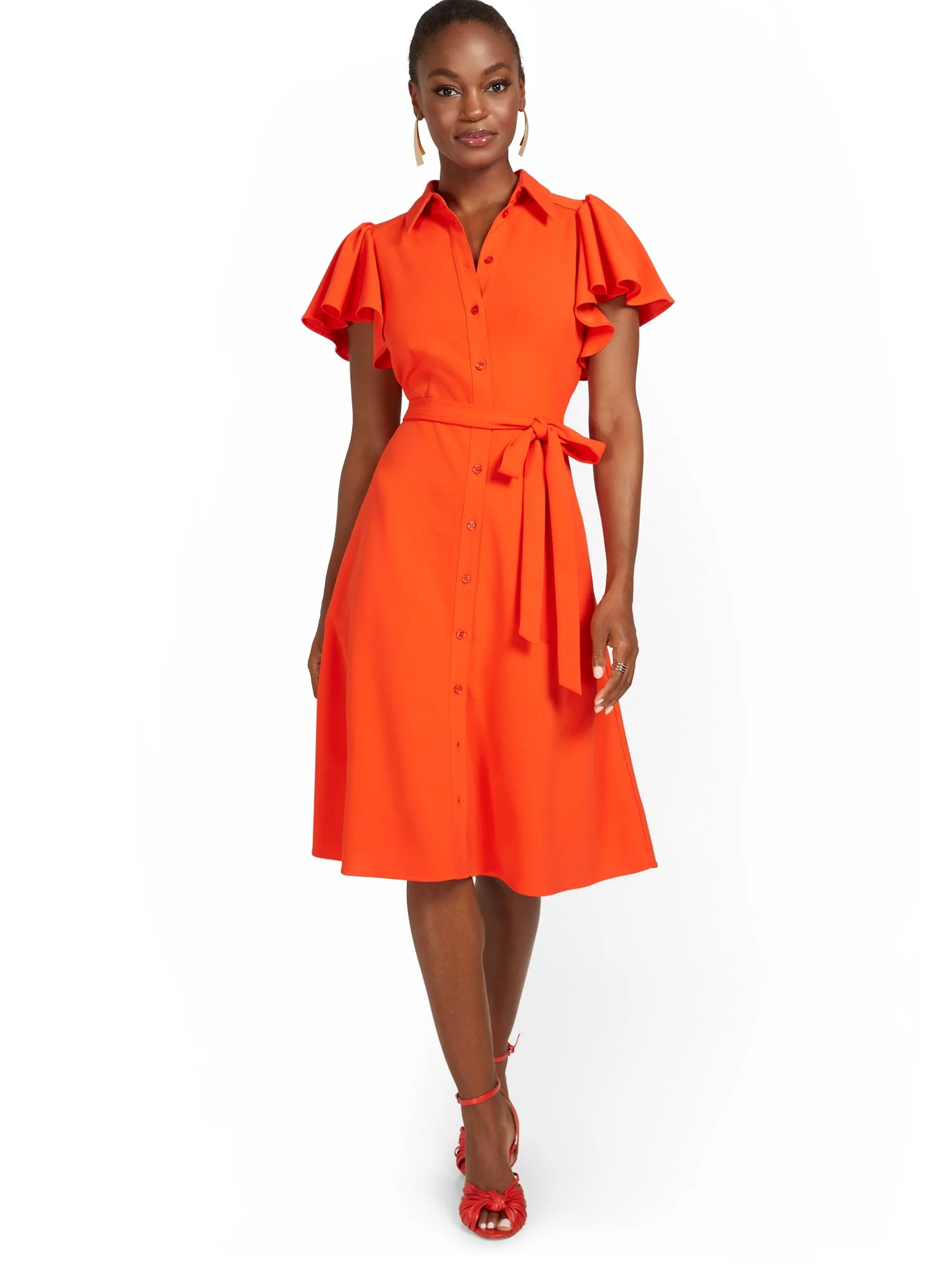 Flounce-Sleeve Shirtdress - Image 2
