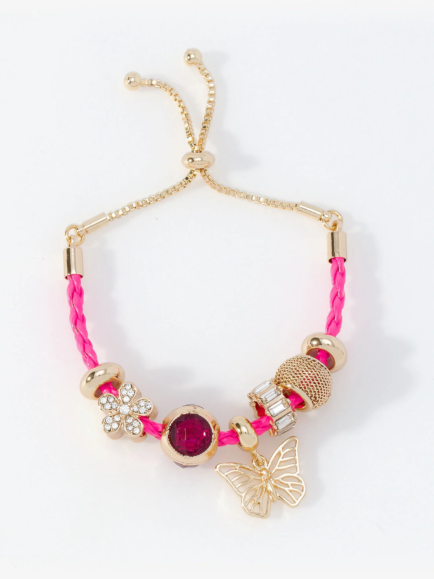 Flower Butterfly Charm Pull Tie Rope Bracelet - Image 2