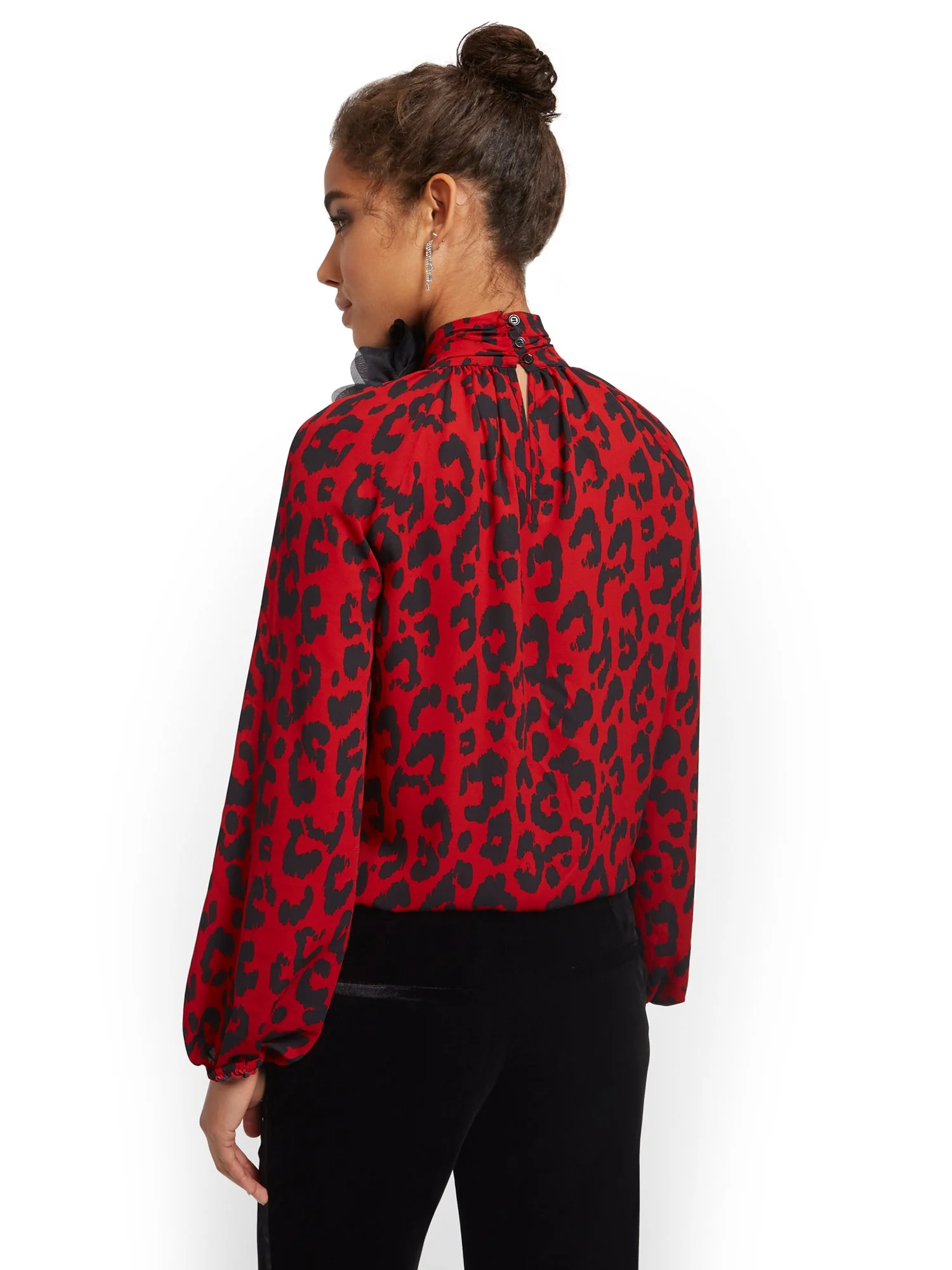 Flower-Pin Blouse - Animal Print - Image 2