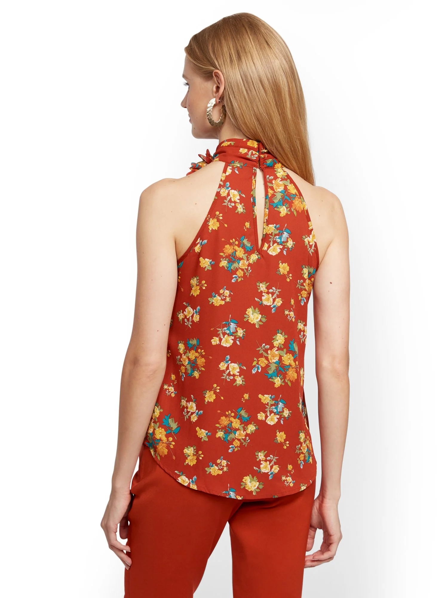 Flower-Pin Halter Blouse - Image 3