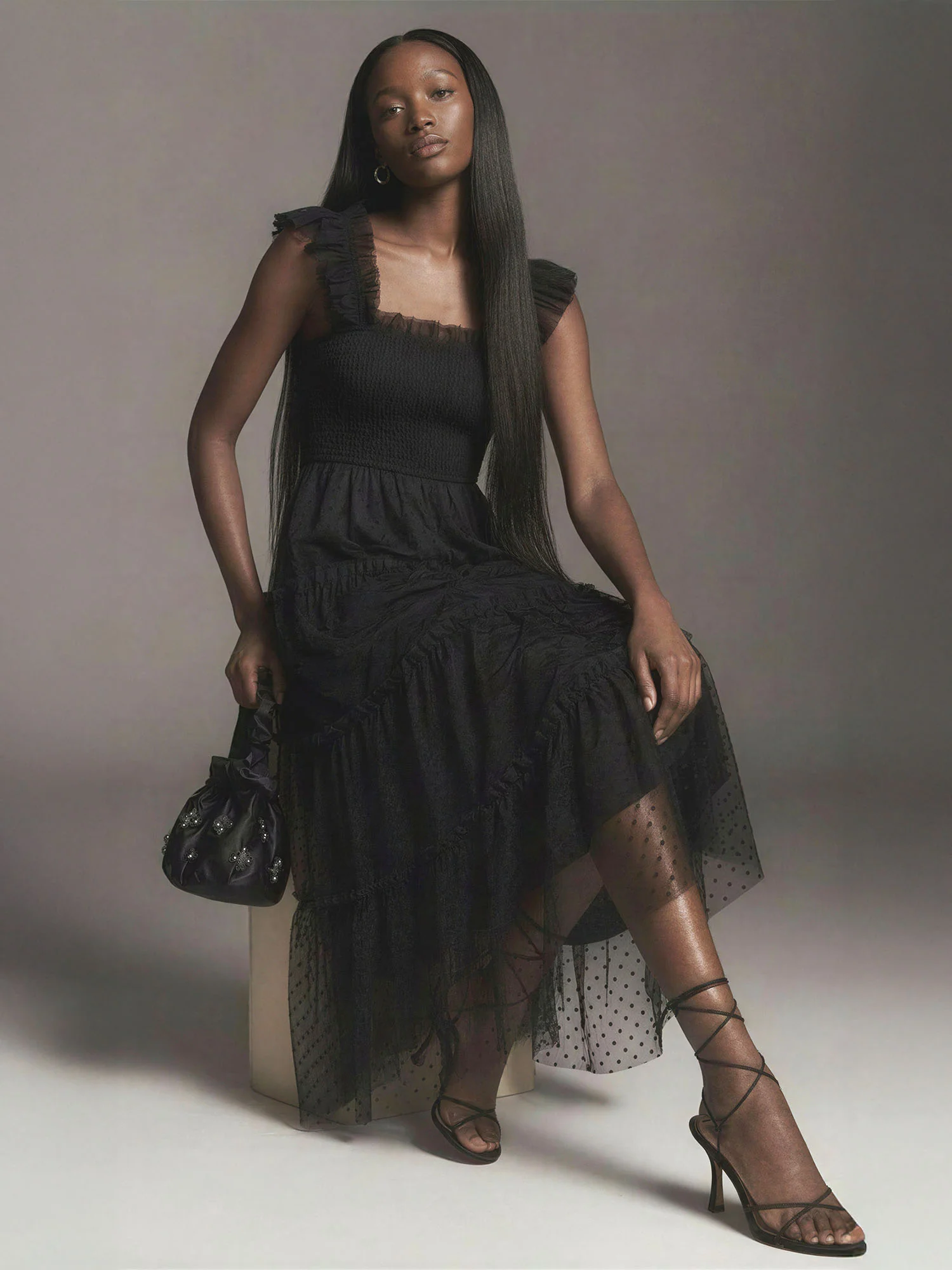 Dot Tulle Fit And Flare Nap Midi Dress