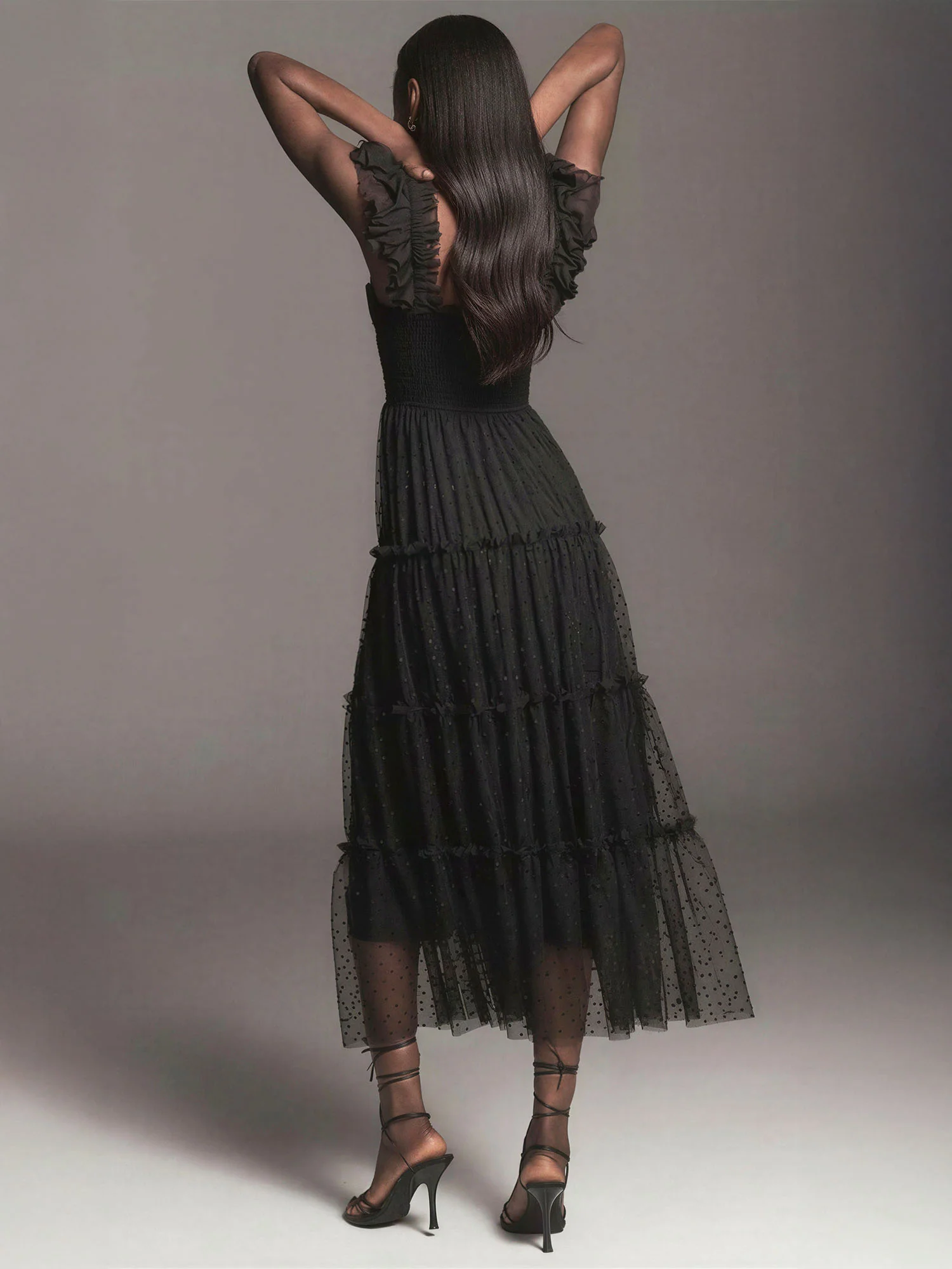 Dot Tulle Fit And Flare Nap Midi Dress - Image 4