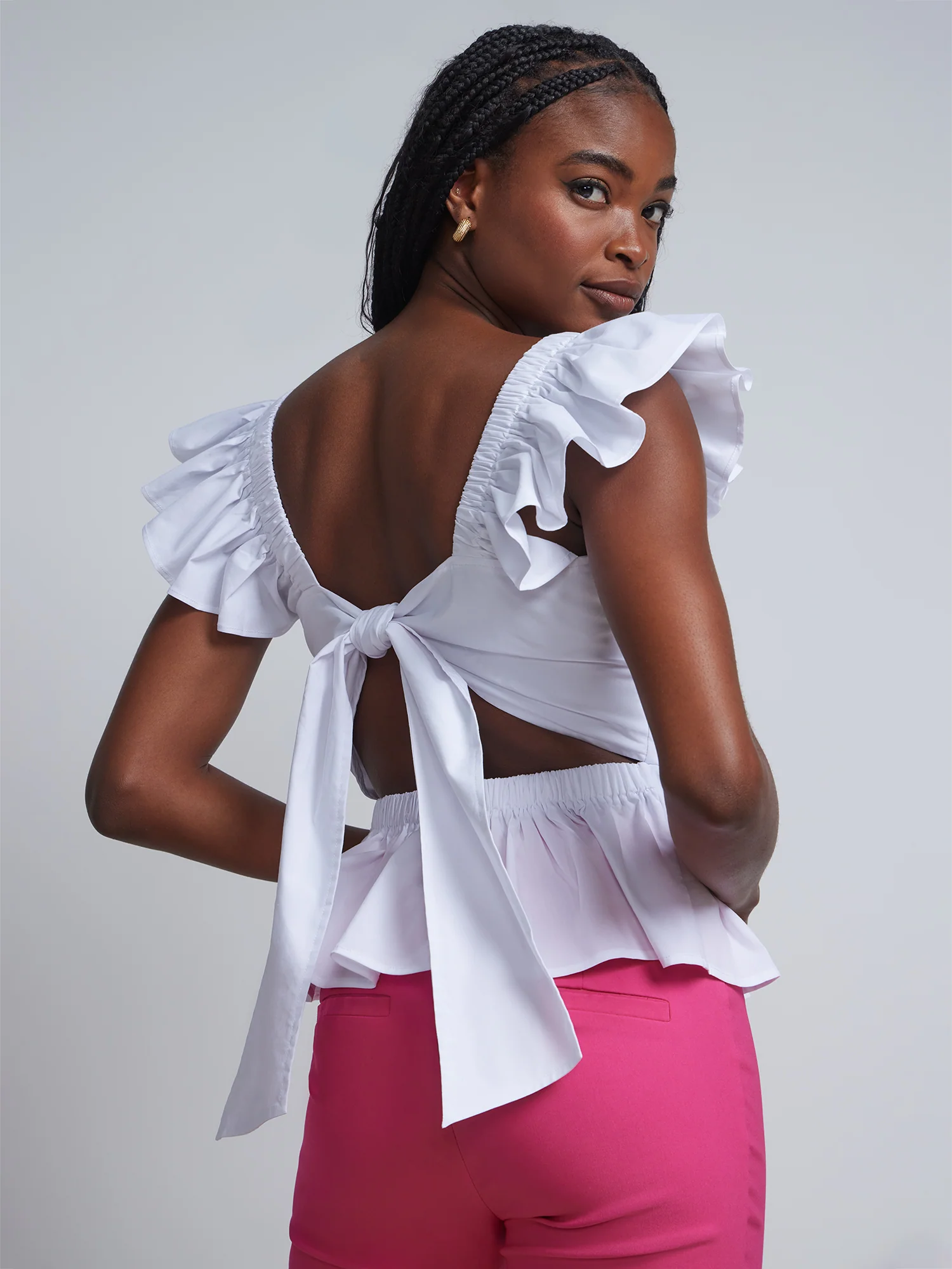 Flutter-Sleeve Back-Bow Peplum Top - Image 3
