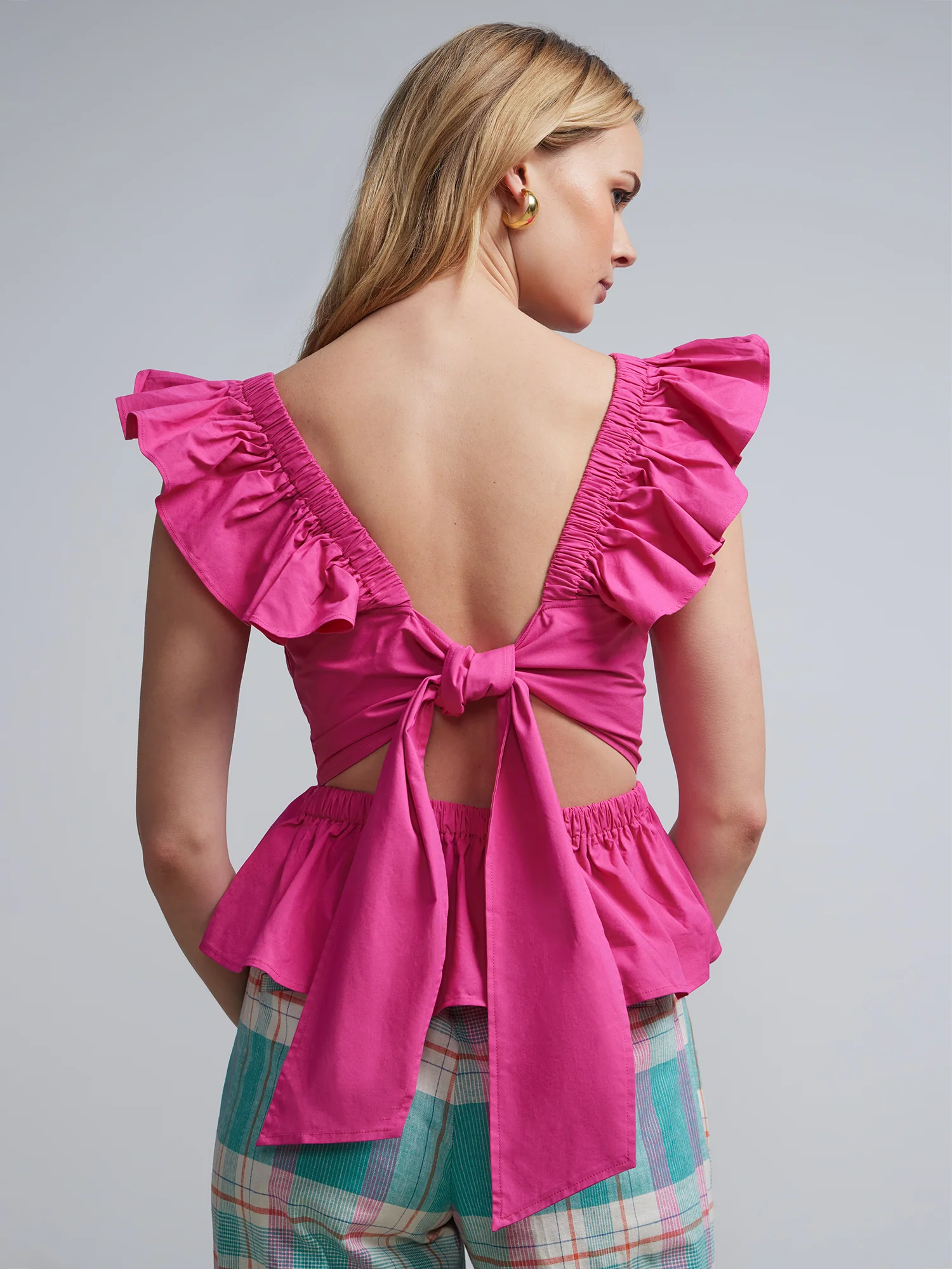 Flutter-Sleeve Back-Bow Peplum Top - Image 8