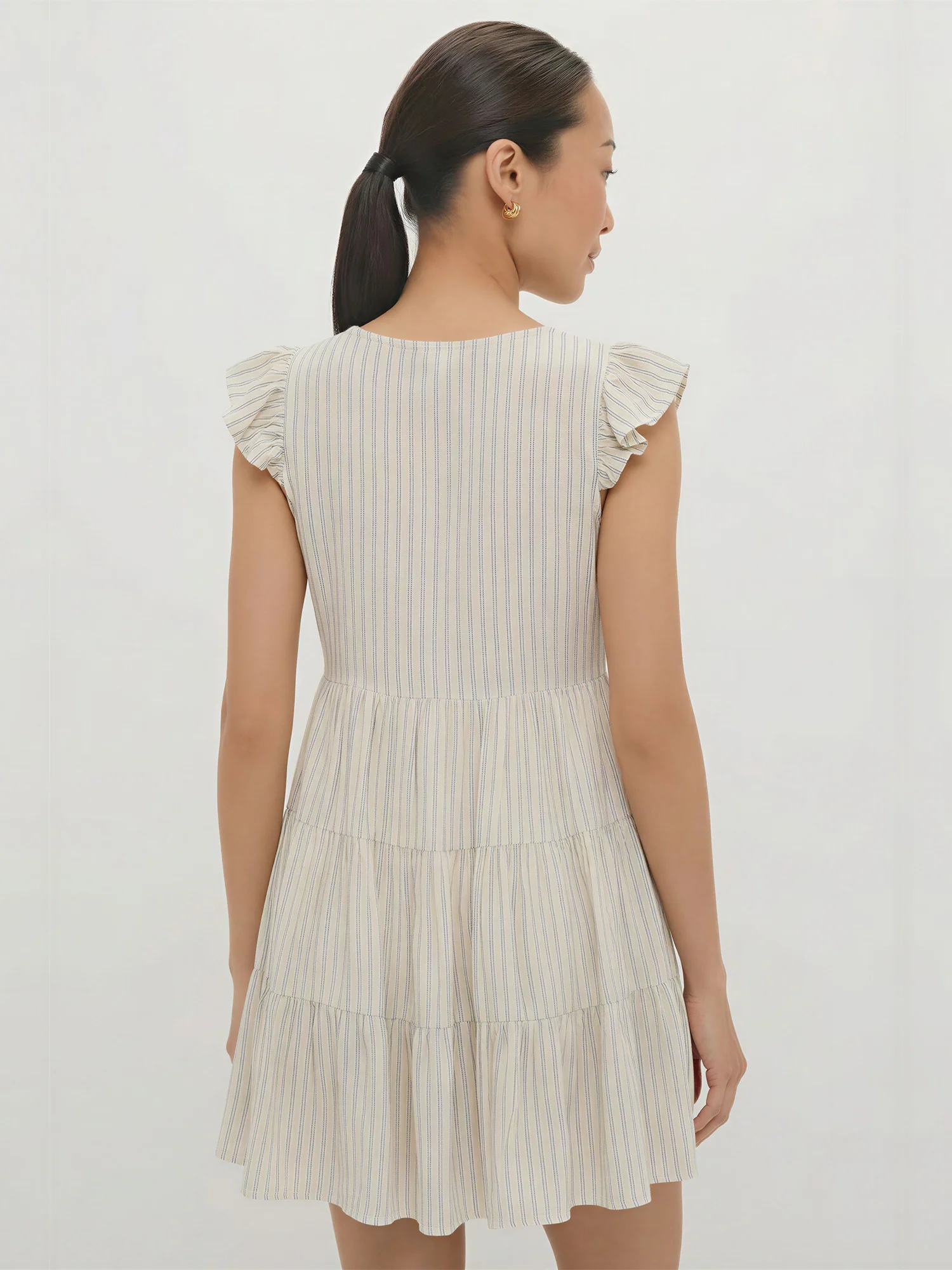 Flutter Sleeve Button Down Striped Shift Dress - Image 4