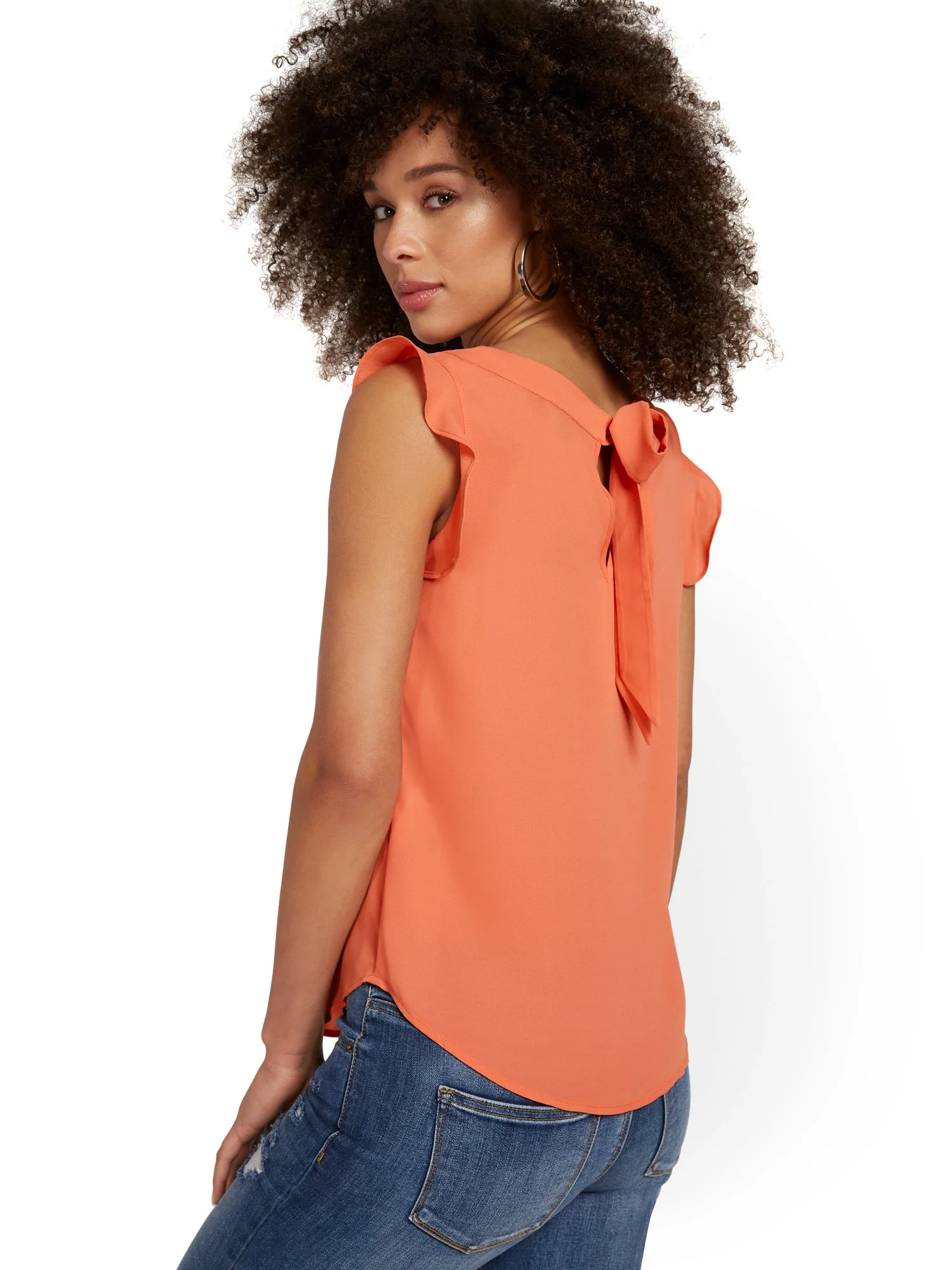 Flutter-Sleeve Keyhole Bow Blouse - Image 10