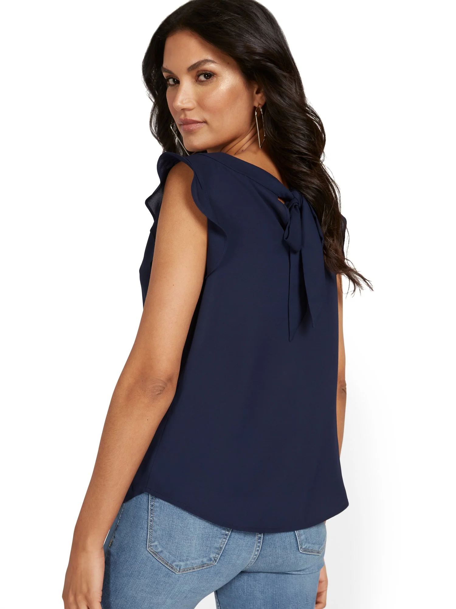 Flutter-Sleeve Keyhole Bow Blouse - Image 12