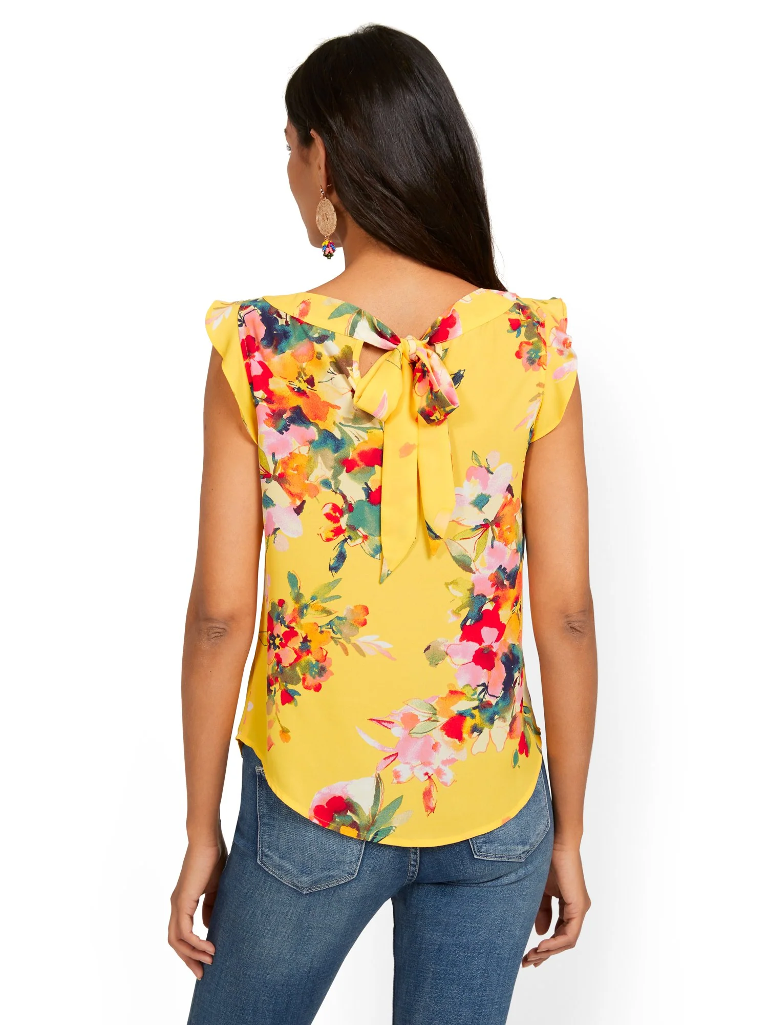 Flutter-Sleeve Keyhole Bow Blouse - Image 19