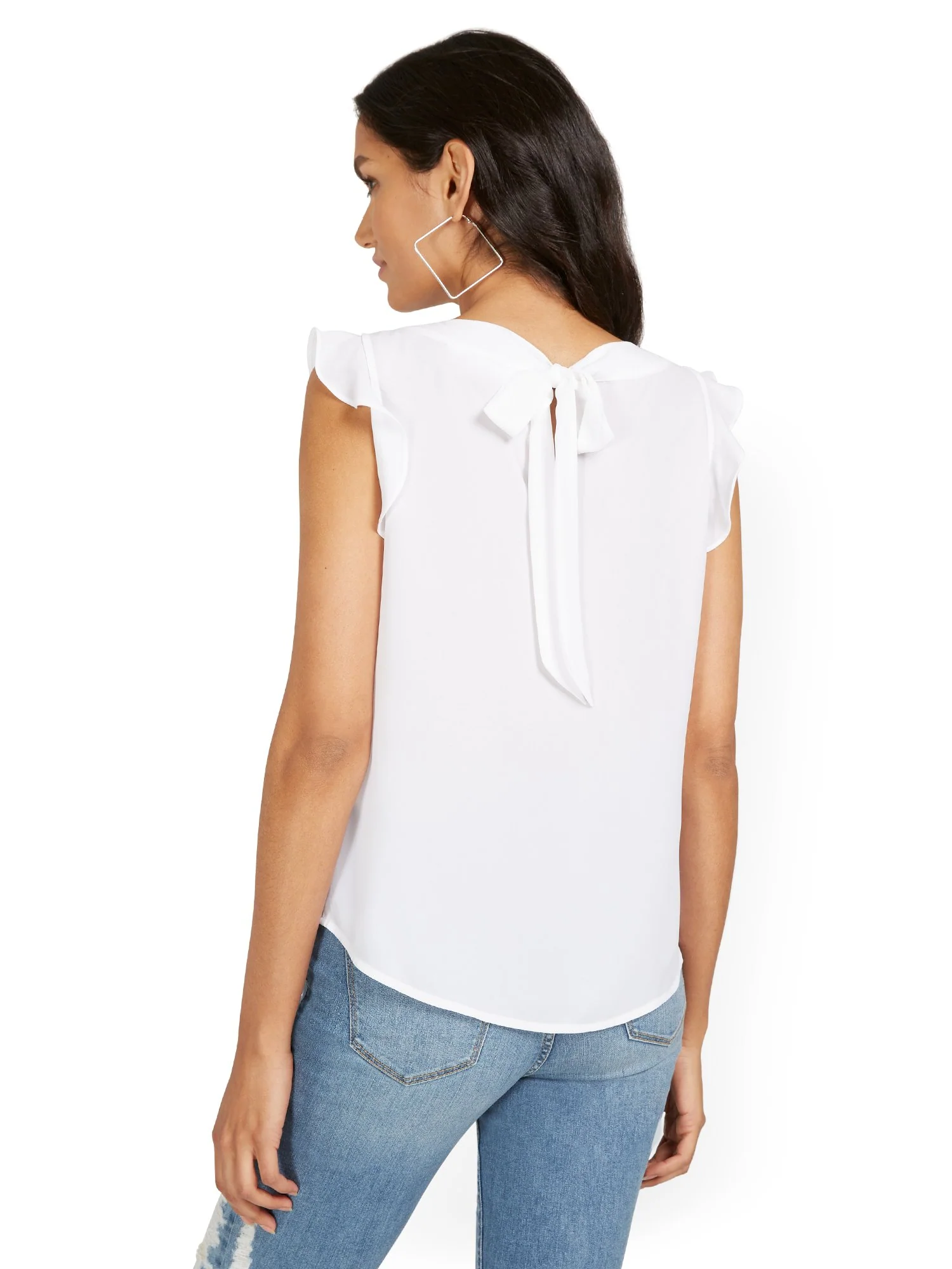 Flutter-Sleeve Keyhole Bow Blouse - Image 3
