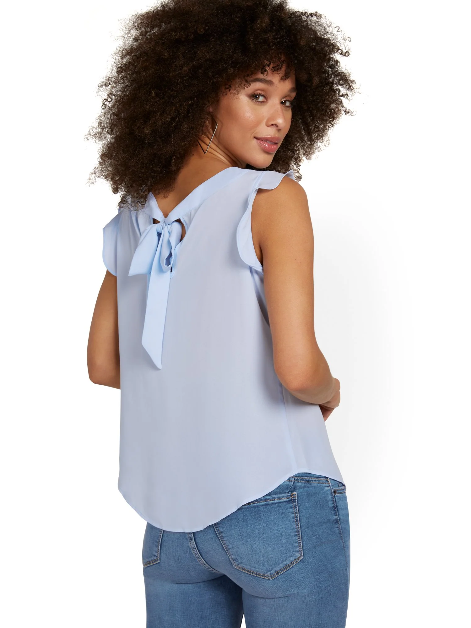 Flutter-Sleeve Keyhole Bow Blouse - Image 35