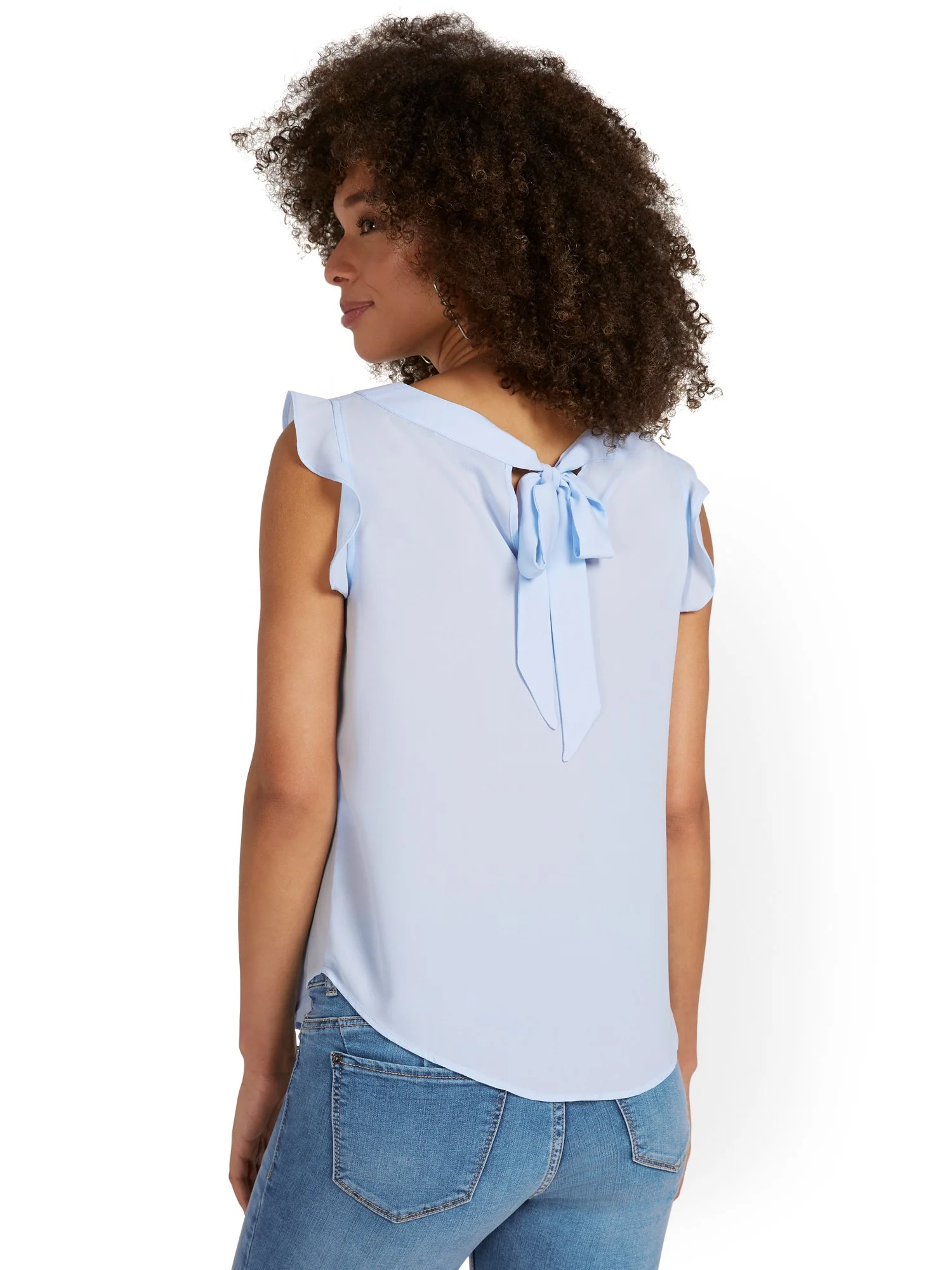 Flutter-Sleeve Keyhole Bow Blouse - Image 36