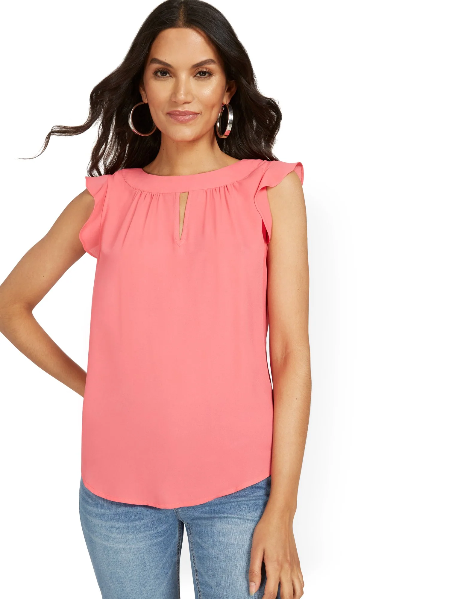 Flutter-Sleeve Keyhole Bow Blouse - Image 40