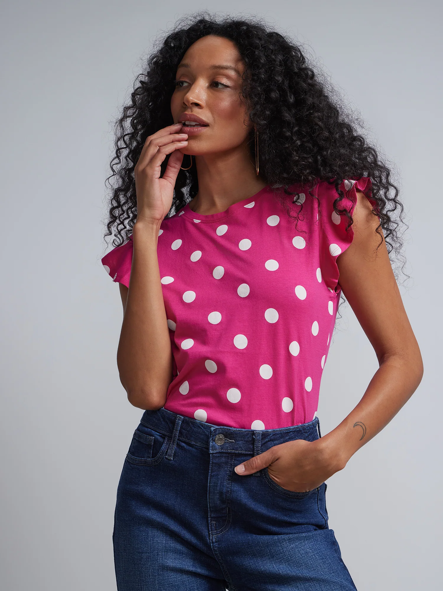 Flutter-Sleeve Perfect Tee - Polka-Dot