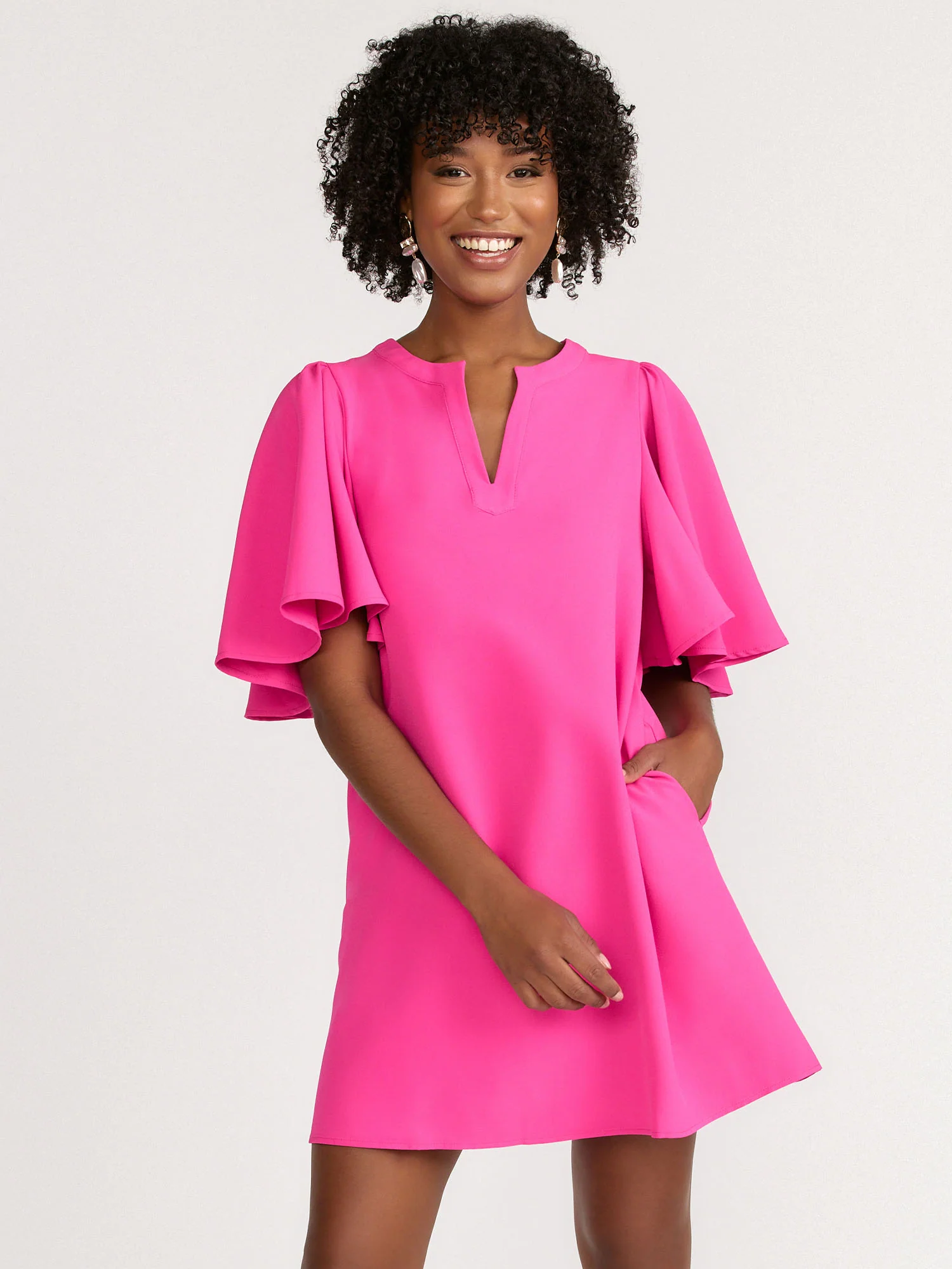 Sugarlips Flutter Sleeve Split-Neck Mini Dress - Brands We Love