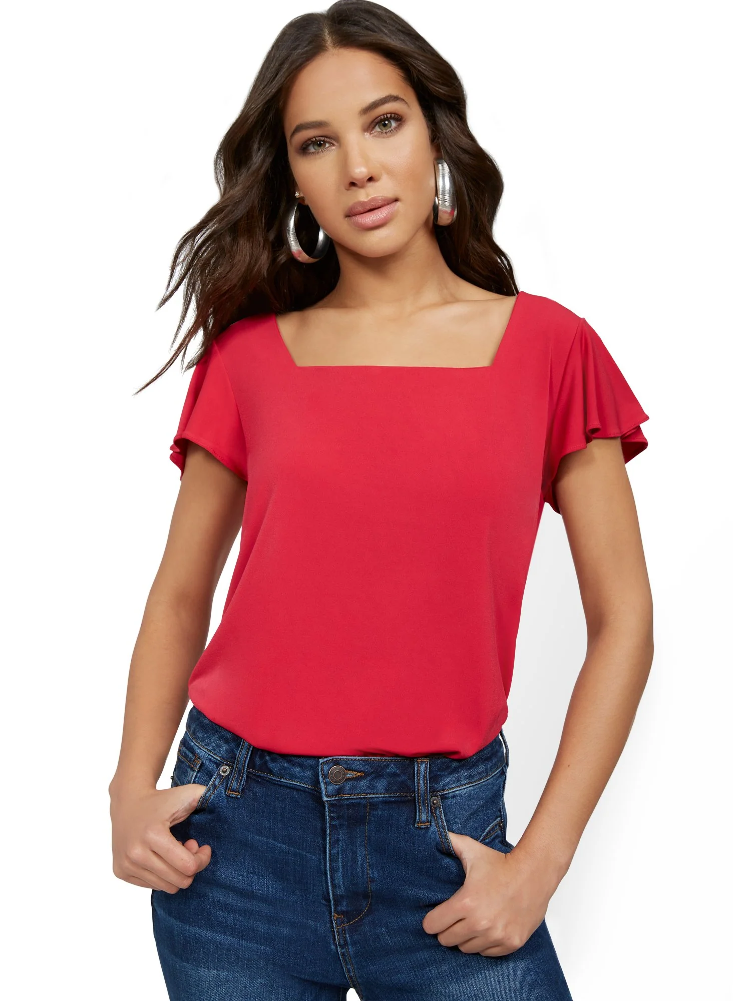 Flutter-Sleeve Square-Neck Top - Image 2