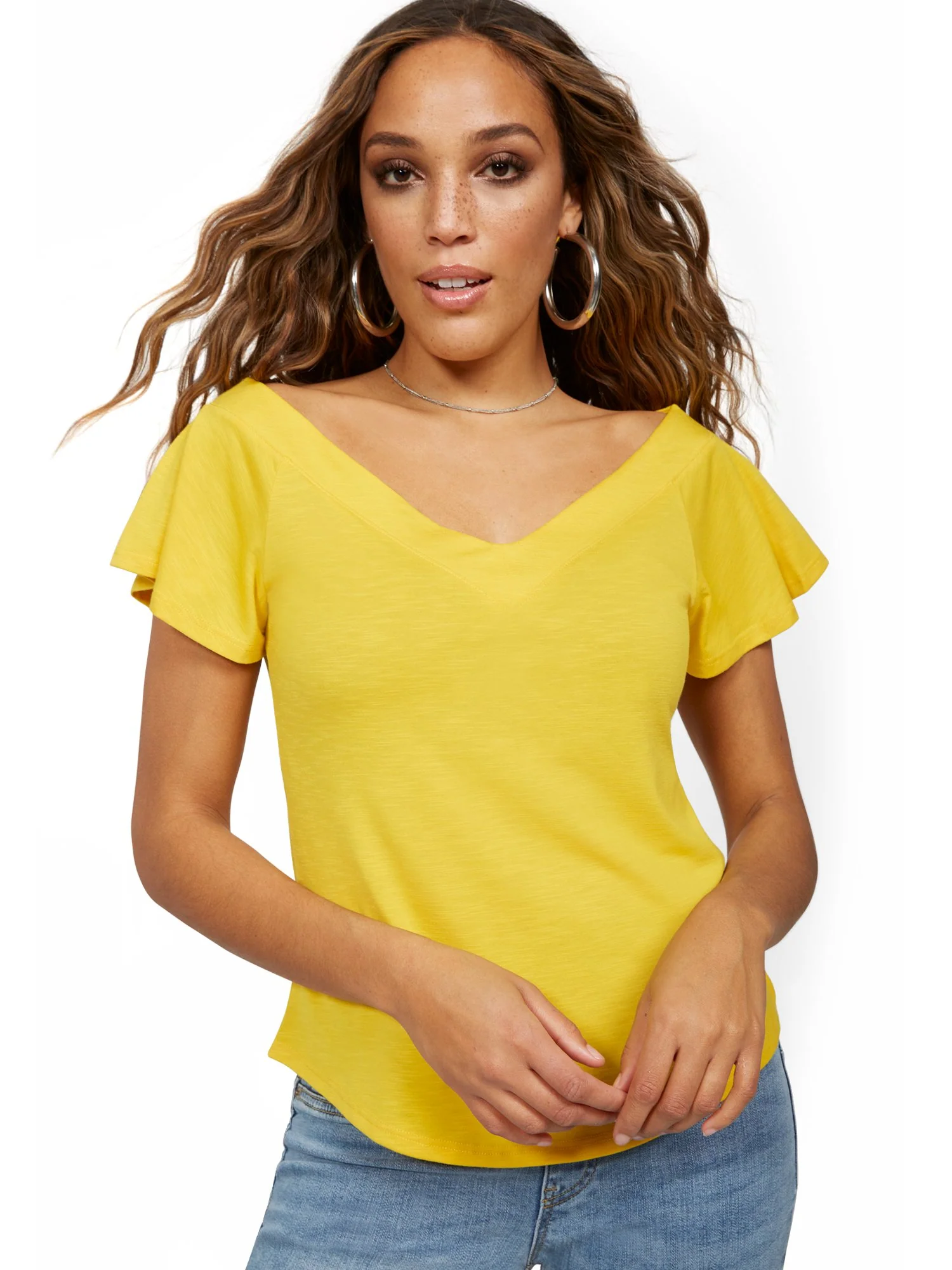 Flutter-Sleeve V-Neck Tee - Image 24