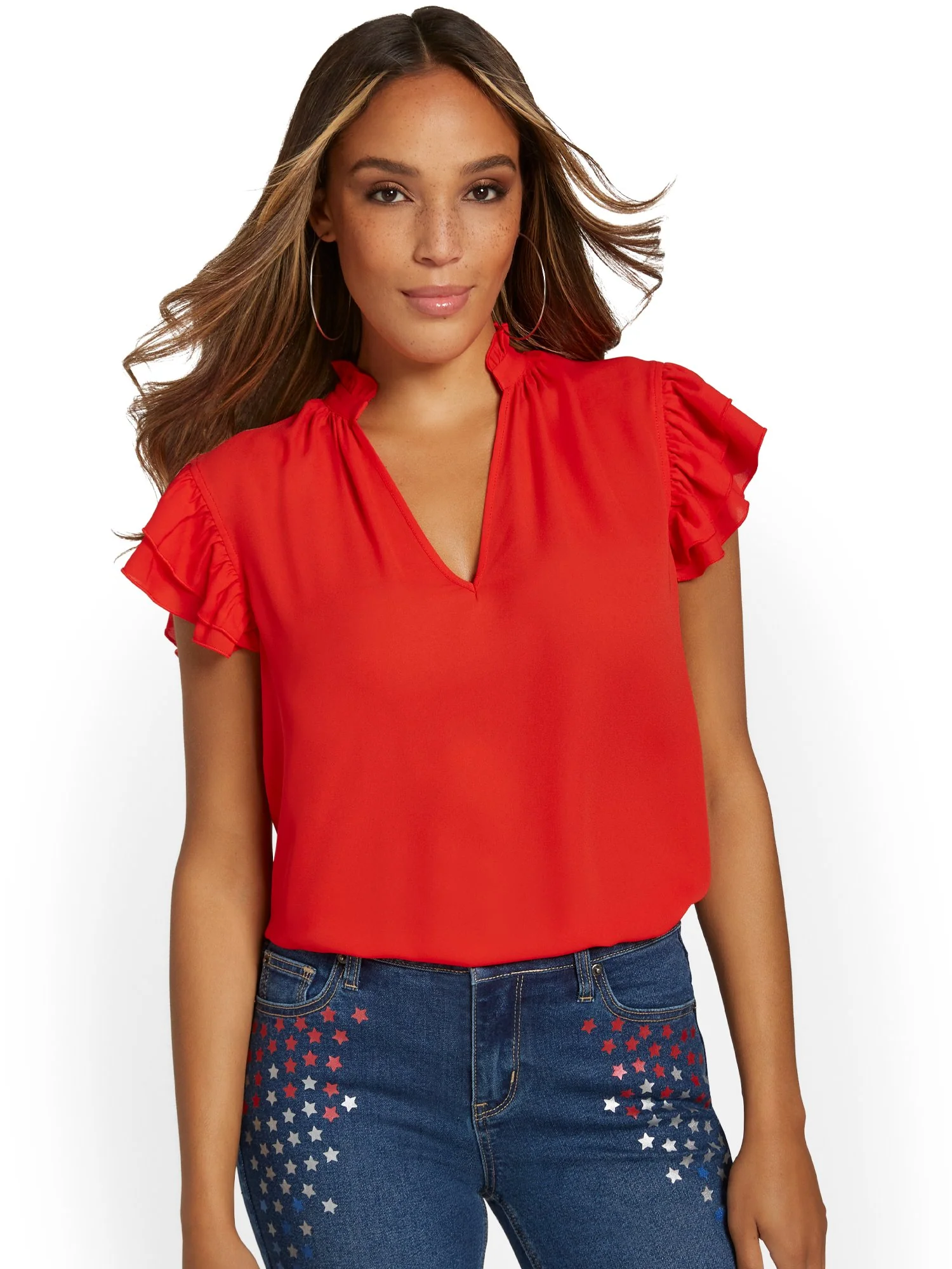 Flutter-Sleeve V-Neck Top - Image 18
