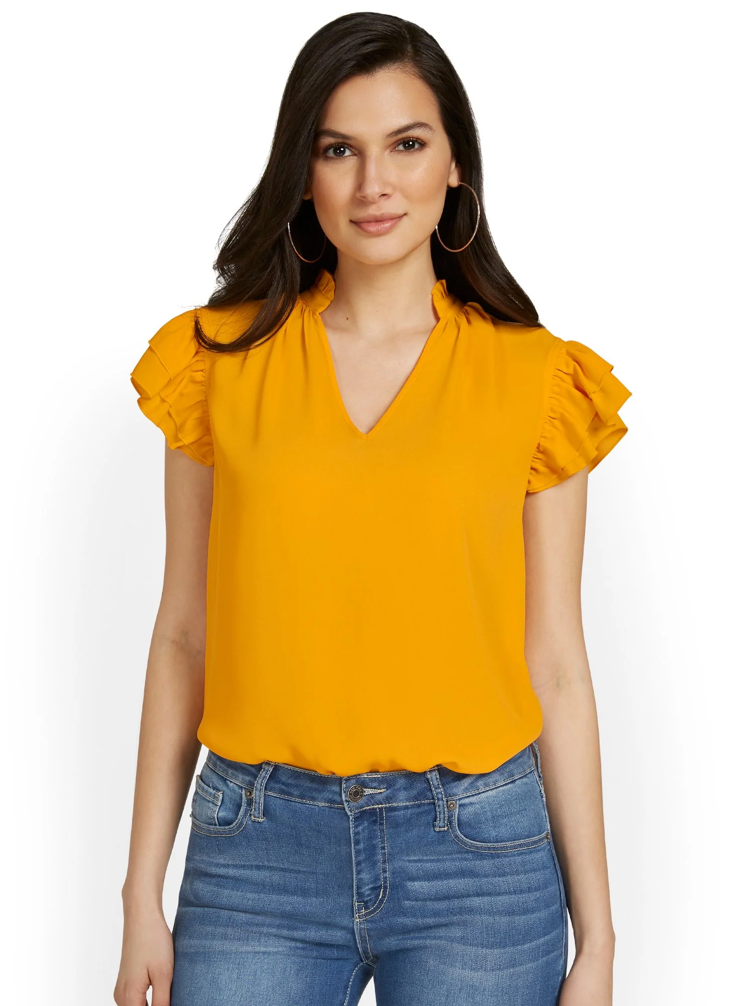 Flutter-Sleeve V-Neck Top - Image 22