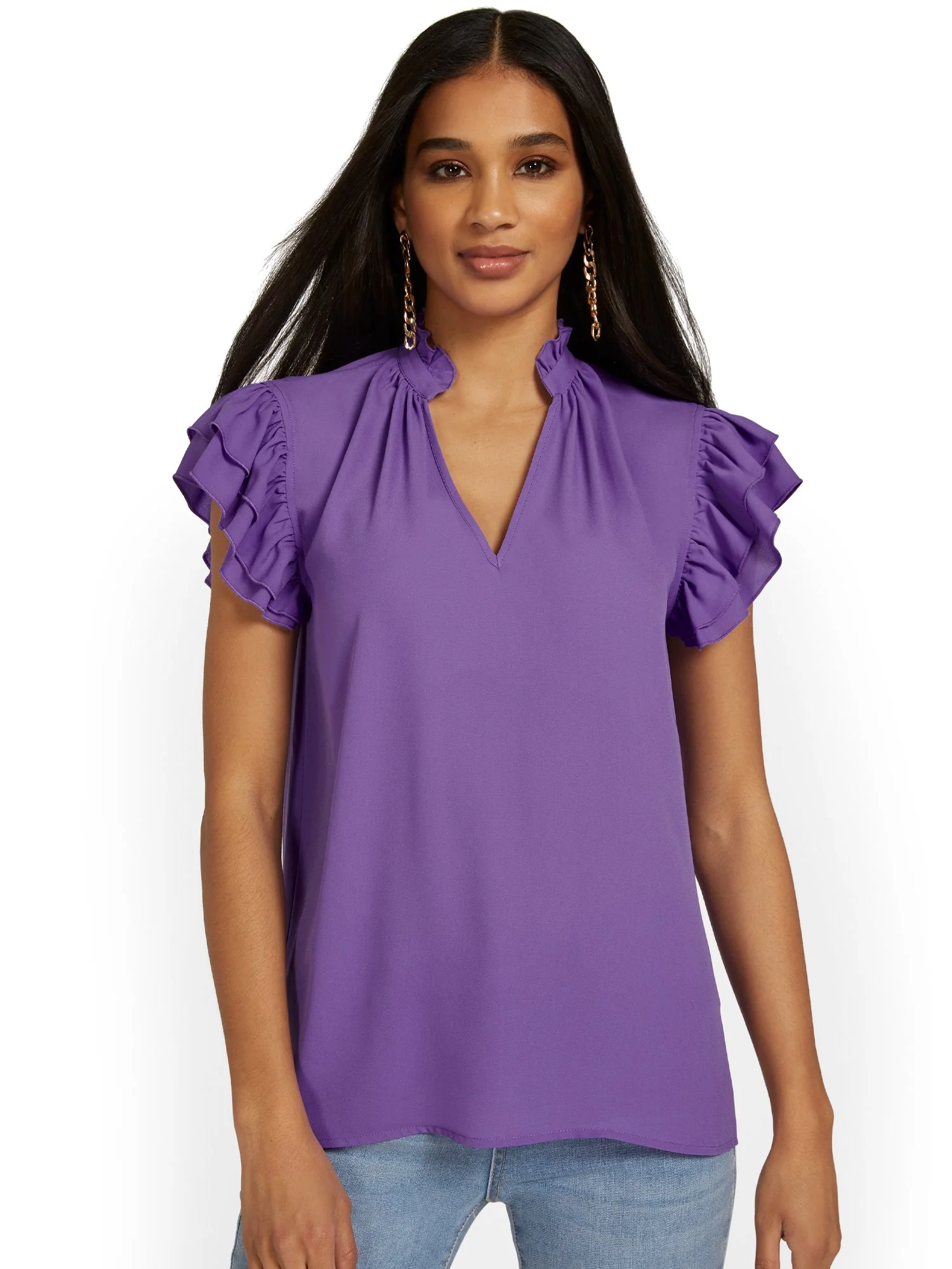 Flutter-Sleeve V-Neck Top - Image 26