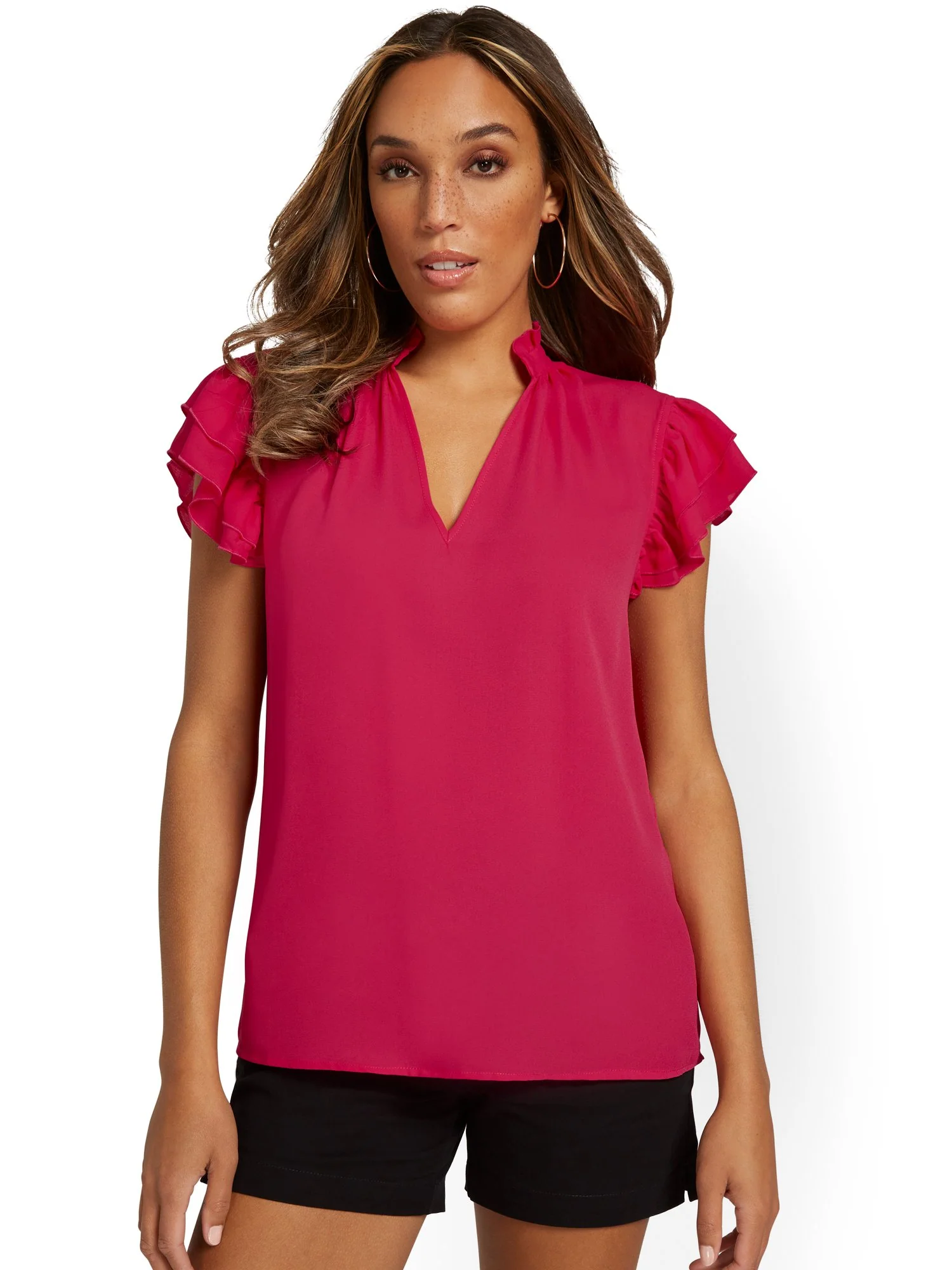 Flutter-Sleeve V-Neck Top - Image 5