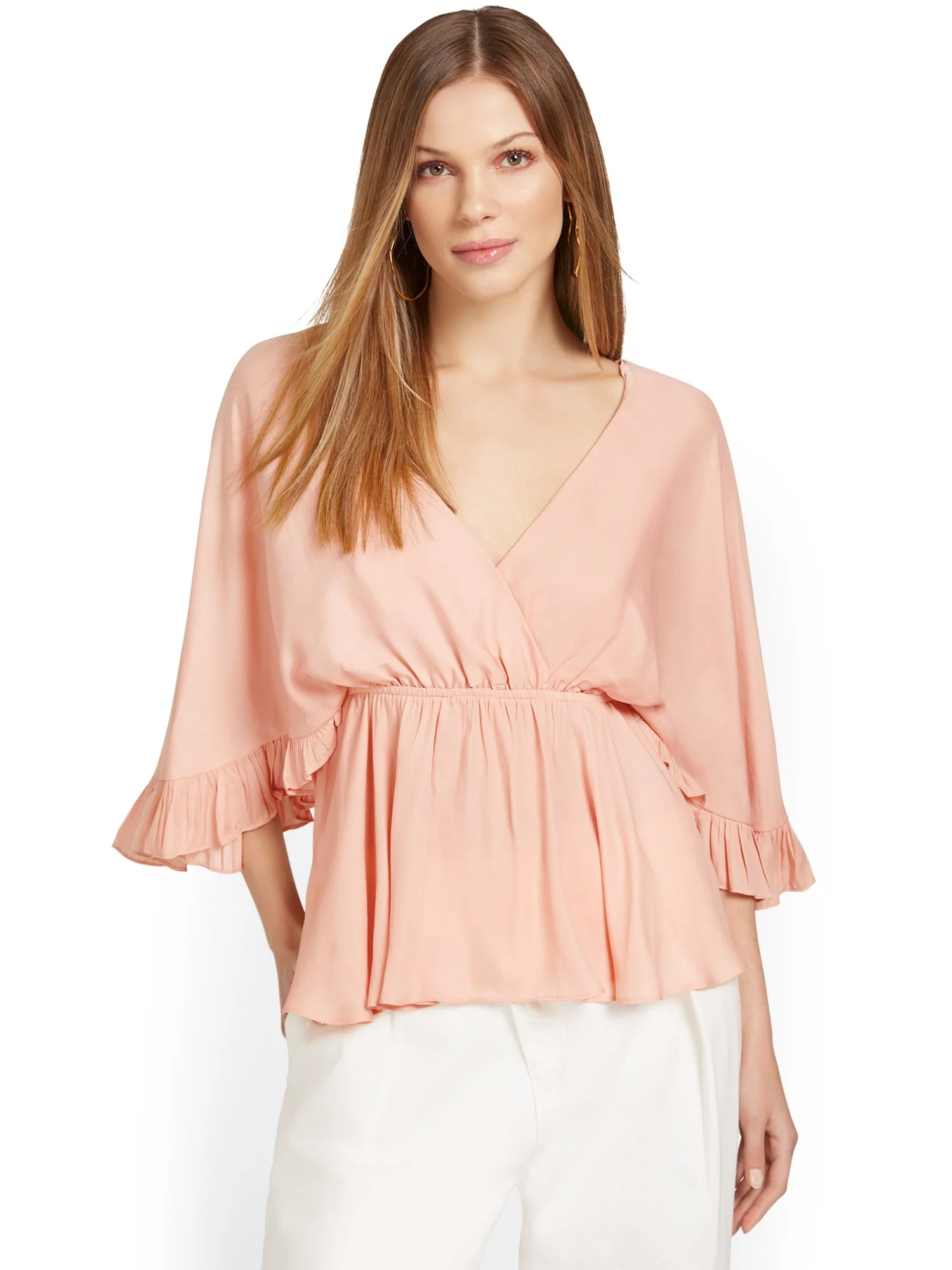 Flutter-Sleeve V-Neck Top - Mustard Seed