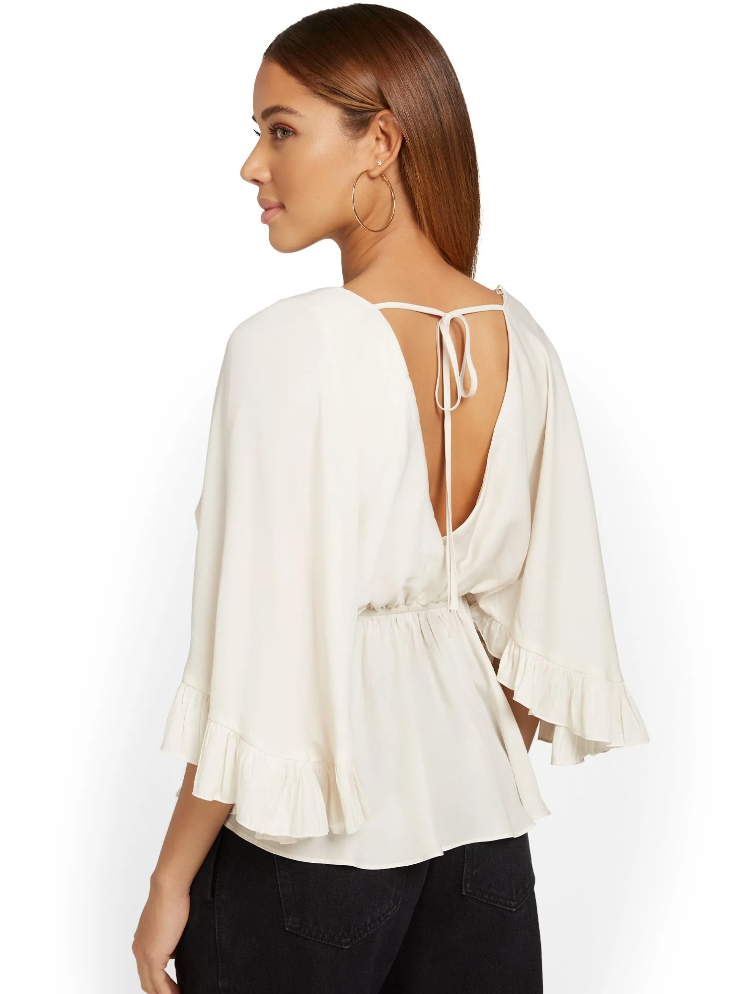 Flutter-Sleeve V-Neck Top - Mustard Seed - Image 6