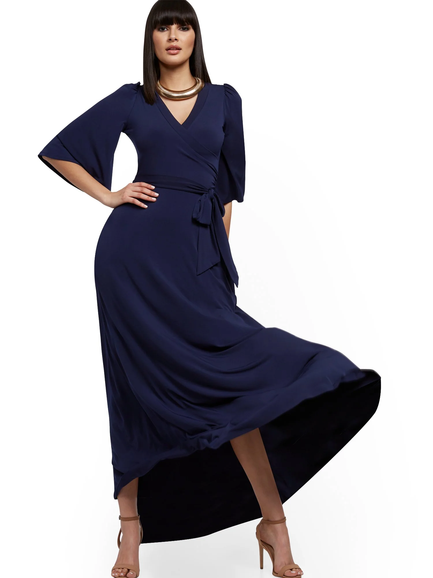 Flutter-Sleeve Wrap Maxi Dress - Image 4