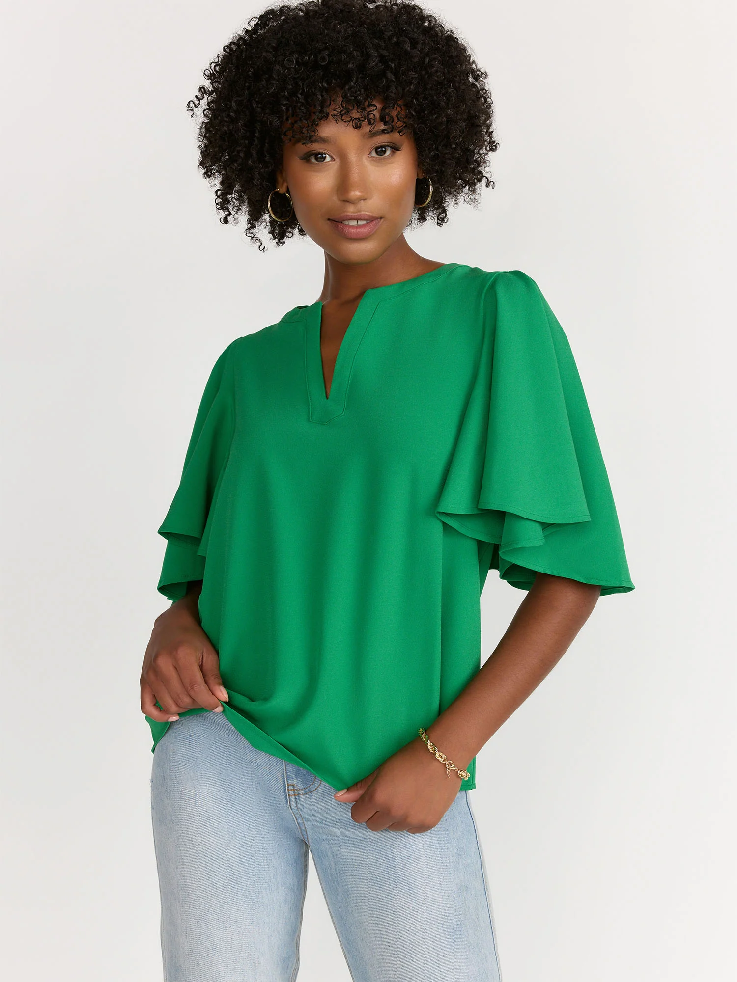 Sugarlips Flutter Sleeves V Neck Blouse - Brands We Love